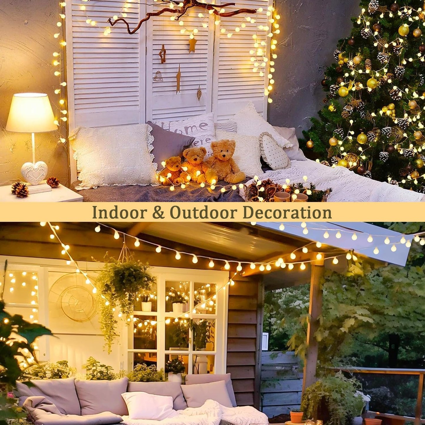 JMEXSUSS 100 LED Connectable Globe String Lights Indoor Bedroom, 33ft 