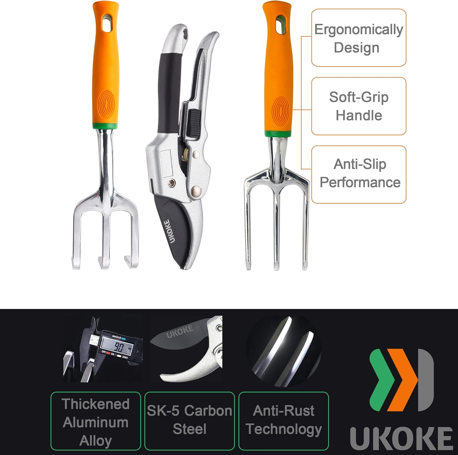 UKOKE Garden Tool Set, 12 Piece Aluminum Hand Tool Kit, Garden Canvas 