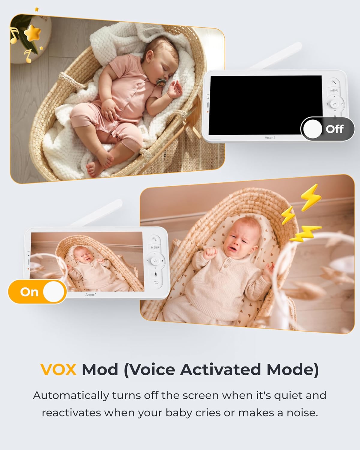 ARENTI 4MP Baby Monitor with 2 Cameras, 5" Screen Video Baby Monitor, 