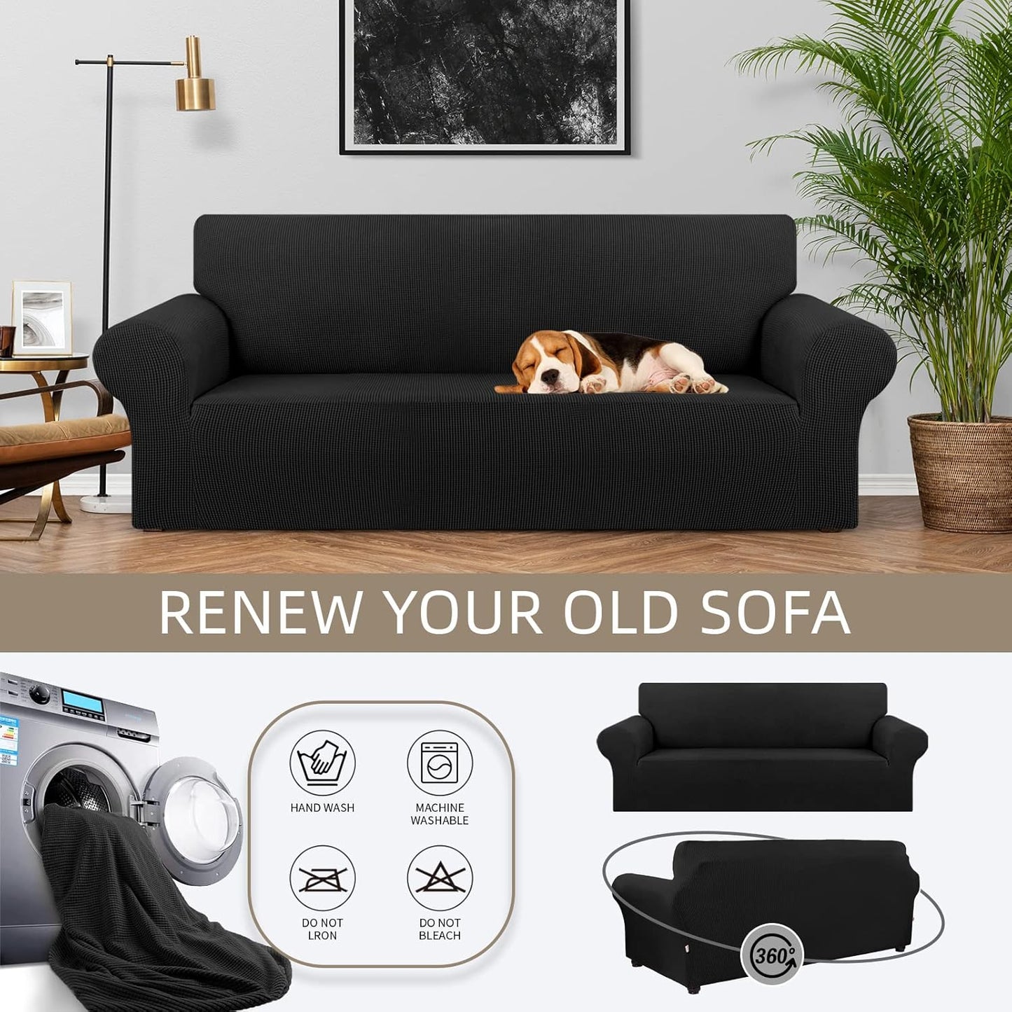 KEKUOU Stretch Sofa Cover Slipcover ，Couch Covers for 3 Cushion Couch 