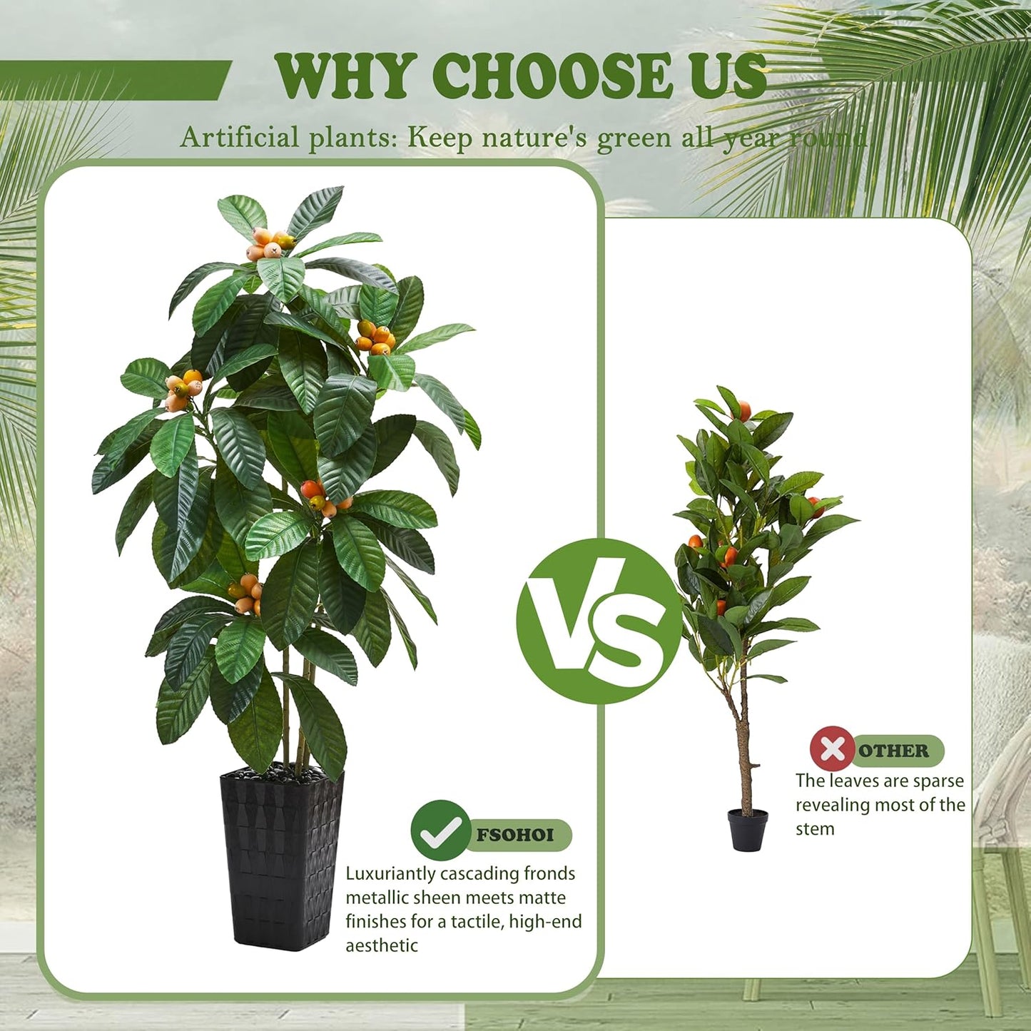 5FT Artificial Tree with Fruit, Artificial Loquat Tree, Large Fake Green Tropical Fruit Tree Silk Floor Plants Indoor with Black Planter for Outdoor Home Room Office Patio Decor