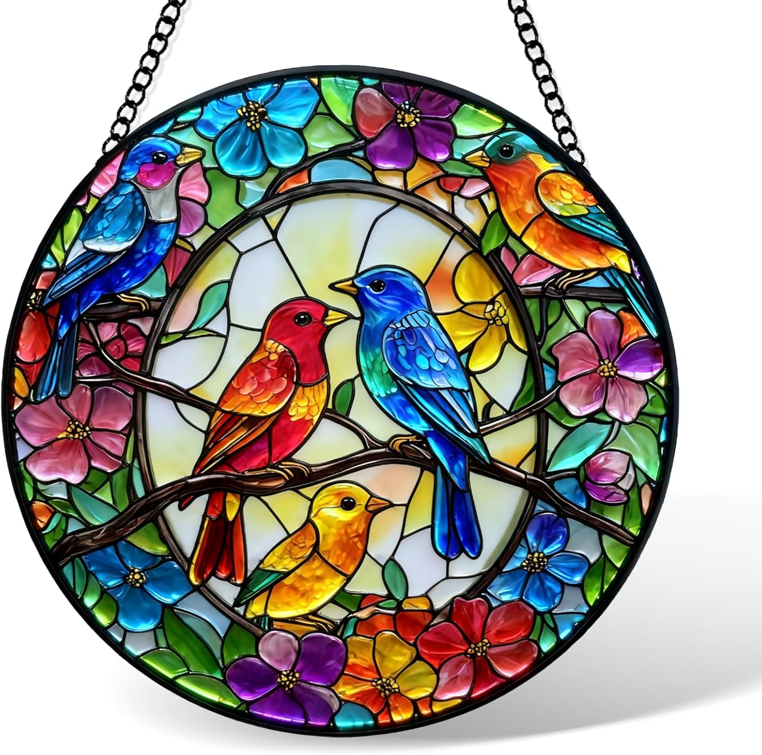 Stained Glass Window Hanging, Birds Sun Catchers Glass Panel, Suncatch