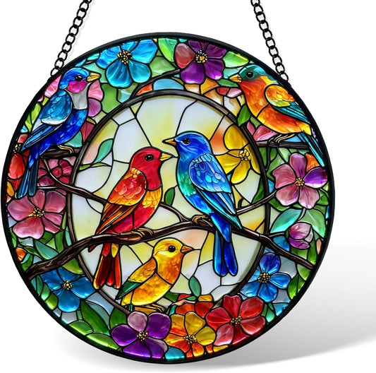 Stained Glass Window Hanging, Birds Sun Catchers Glass Panel, Suncatch