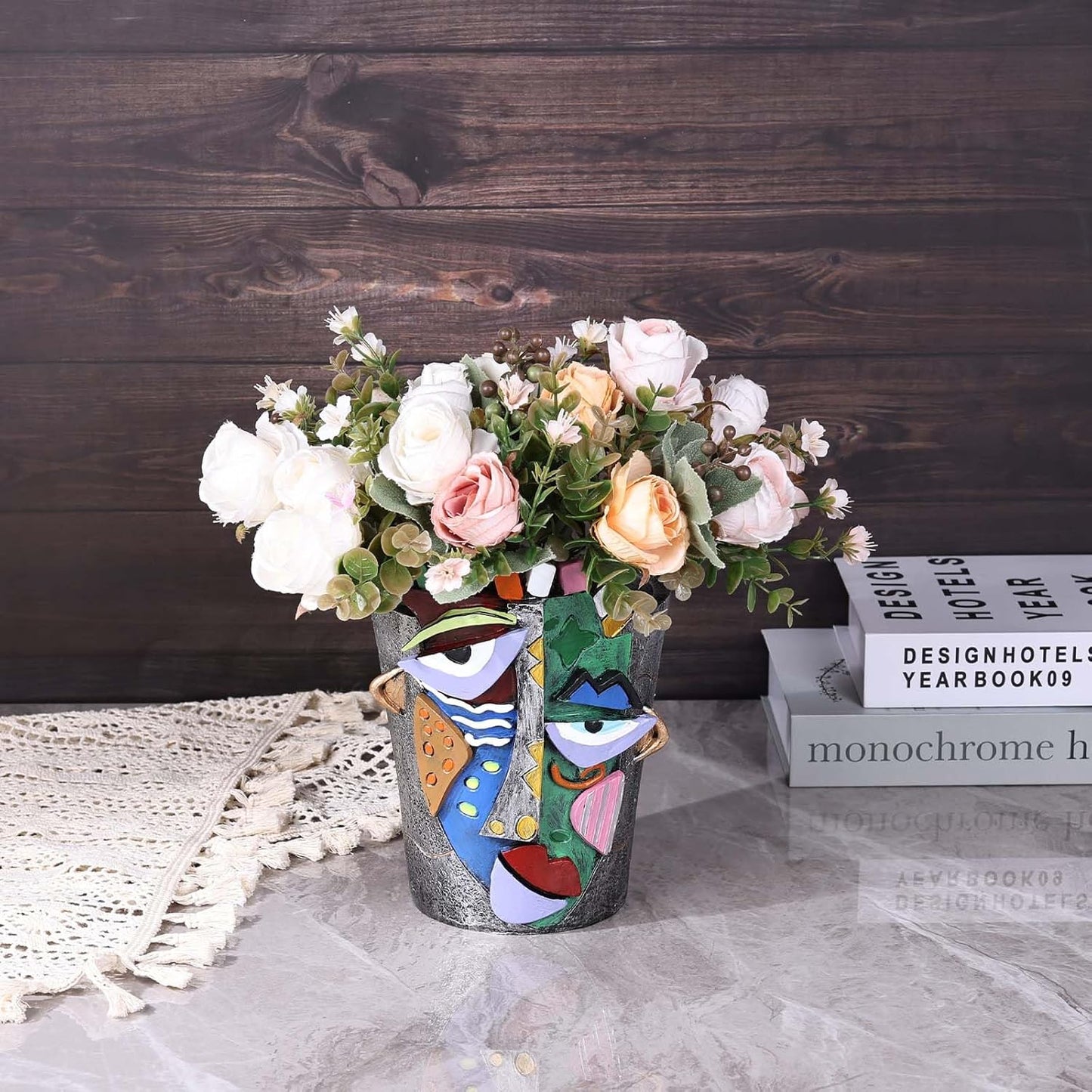 Abstract Art Flower Pot,Large Face Planter,Colorful Head Planter Pot for Plants,Decorative Face Flower Pots for Living Room, Patio,Garden,Unique Home Décor for Indoor and Outdoor Use (Gray)