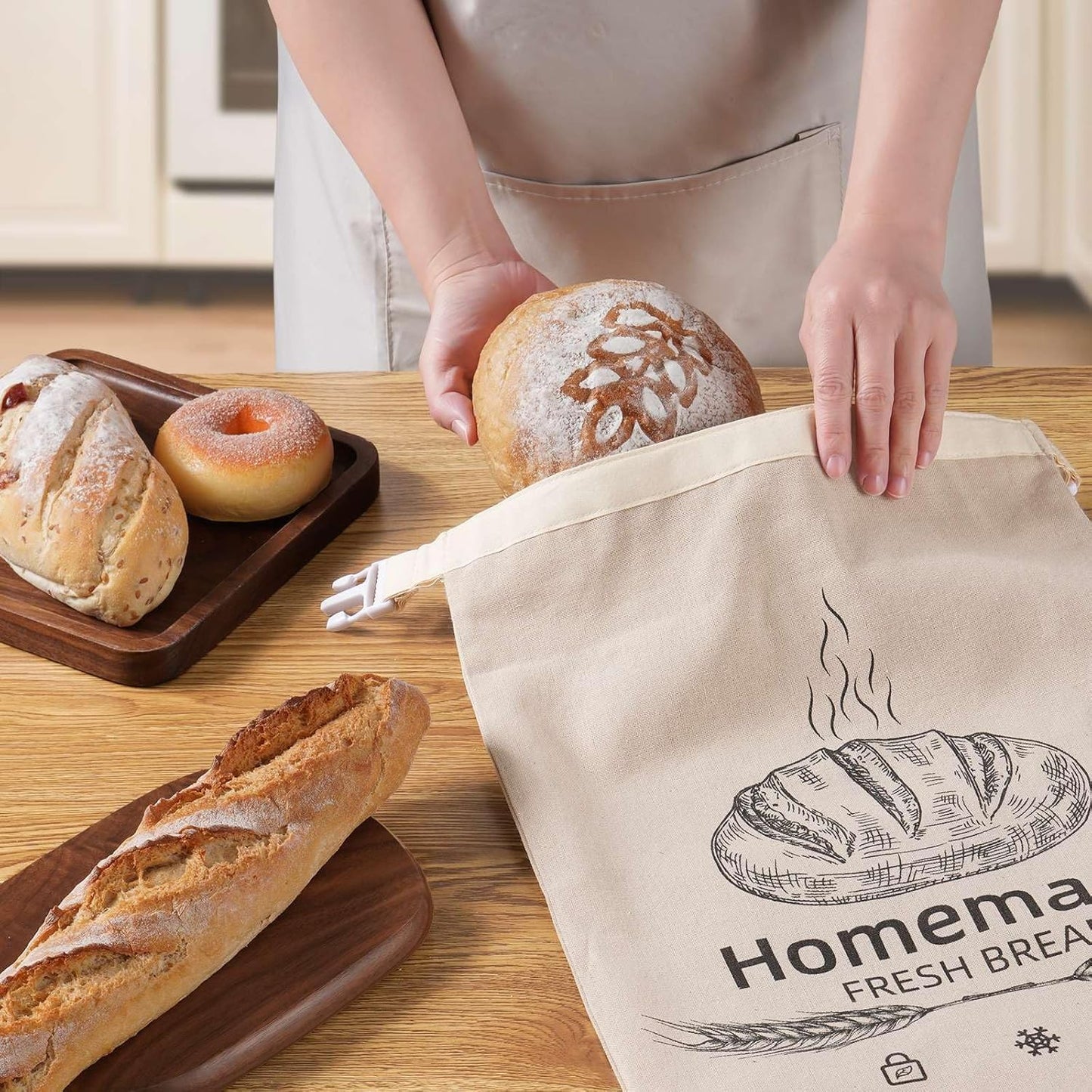 2 Pack Beeswax Bread Bags for Sourdough,Reusable Organic Linen Beeswax Bread Bag for Homemade Sourdough 17 x 12.6 Inches Food Storage Cloth Bag – Freezer-Friendly & Freshness Preservation (Beeswax) | Homemade