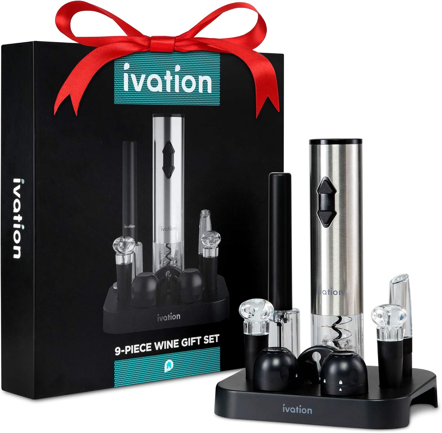 Ivation 9-Piece Wine Set | Electric Opener, Air Pump, Pourer with Aera