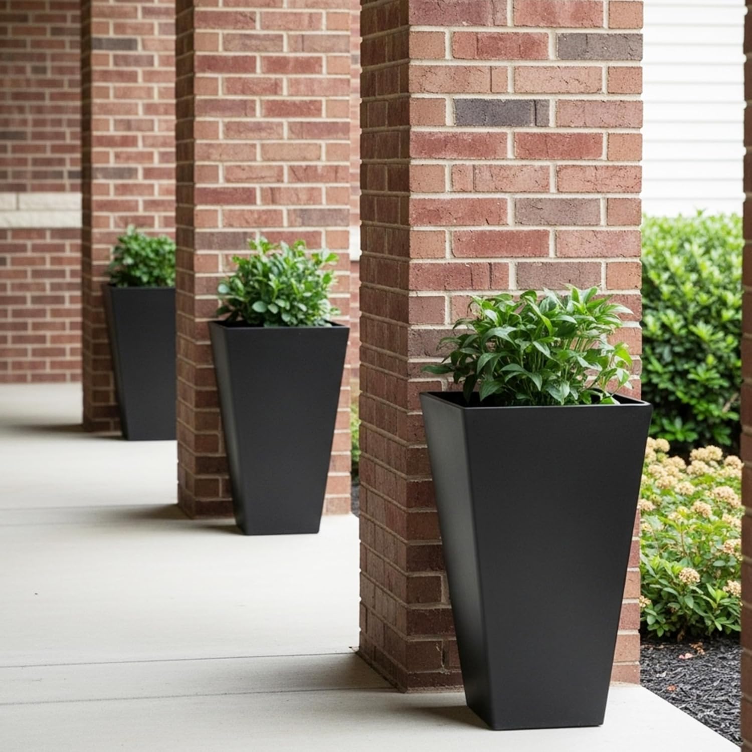 Worth Garden 20" Tall Planters Set of 2 – Large Black Tapered Plastic 