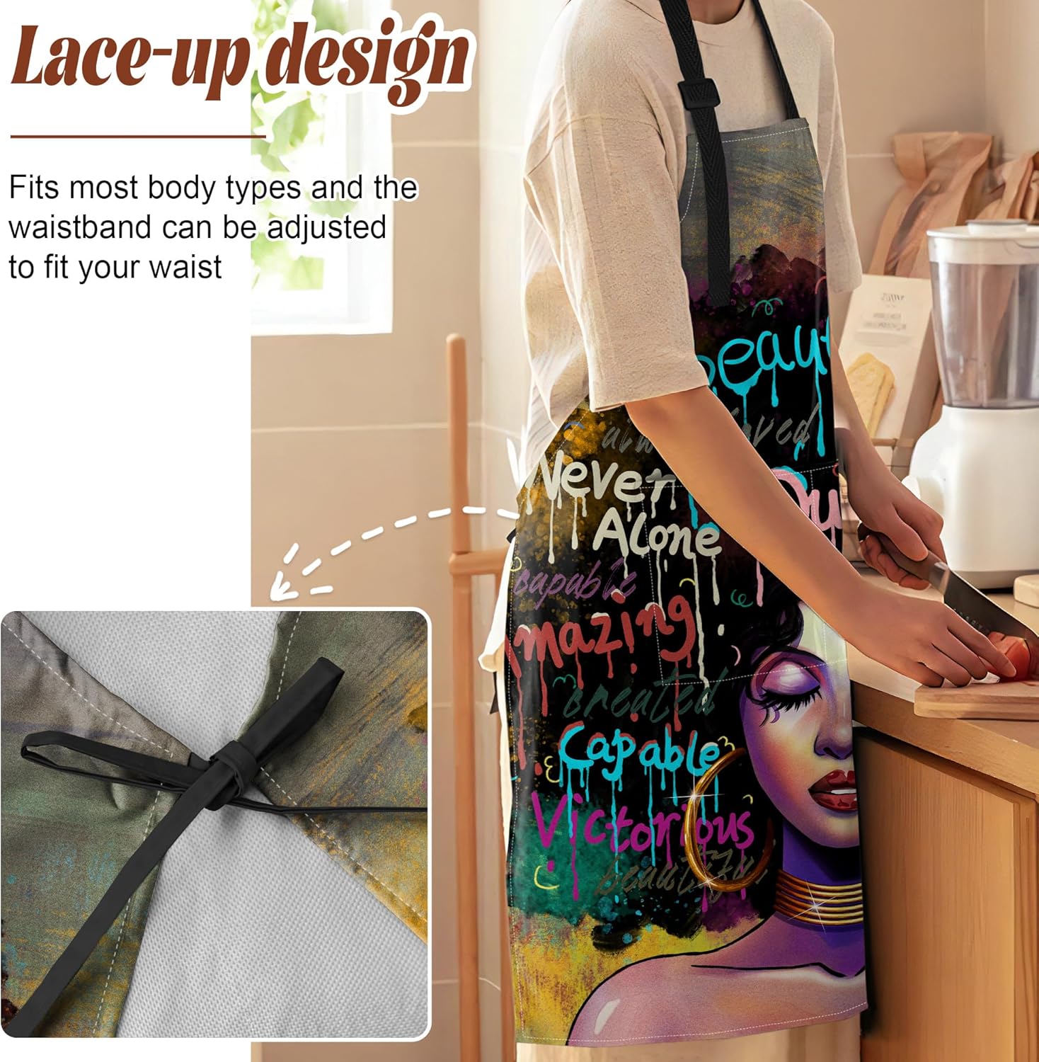 Aprons For Women With Pockets African Art Apron Black Girl Kitchen Adj