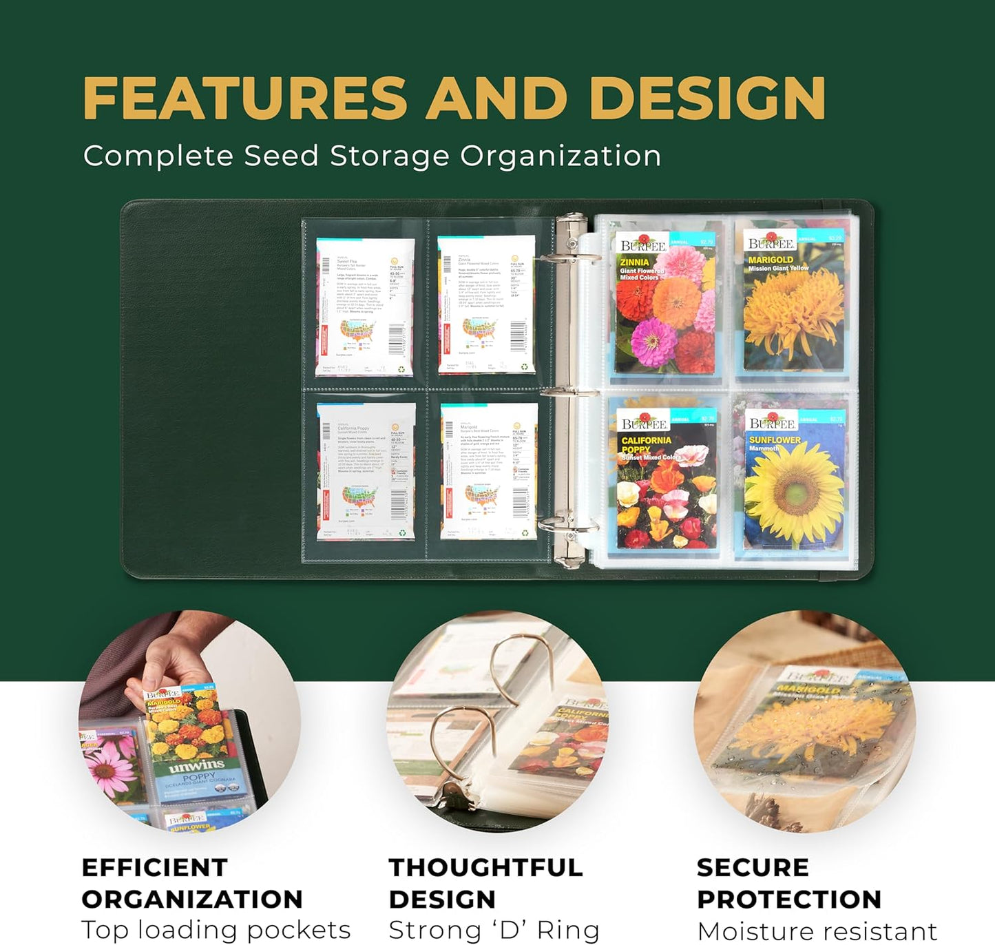Seed Storage Organizer Binder - Seed Packet Organizer with 50 Pack She