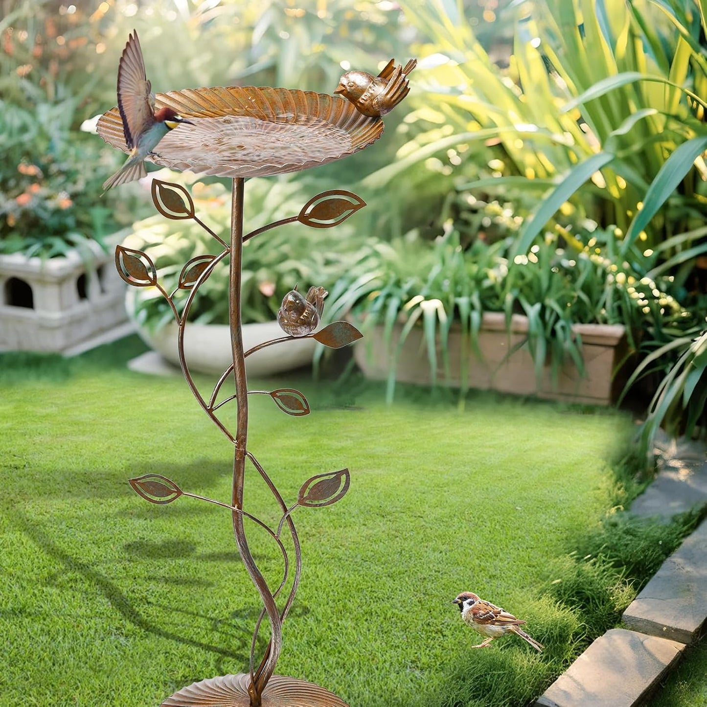 MUMTOP Metal Bird Baths for Outdoors, 35.5 inch Height Iron Pedestal Bird Bath for Outside, Vintage Sturdy Birdbath and Feeder Bowl for Garden Yard Patio Porch Decorations