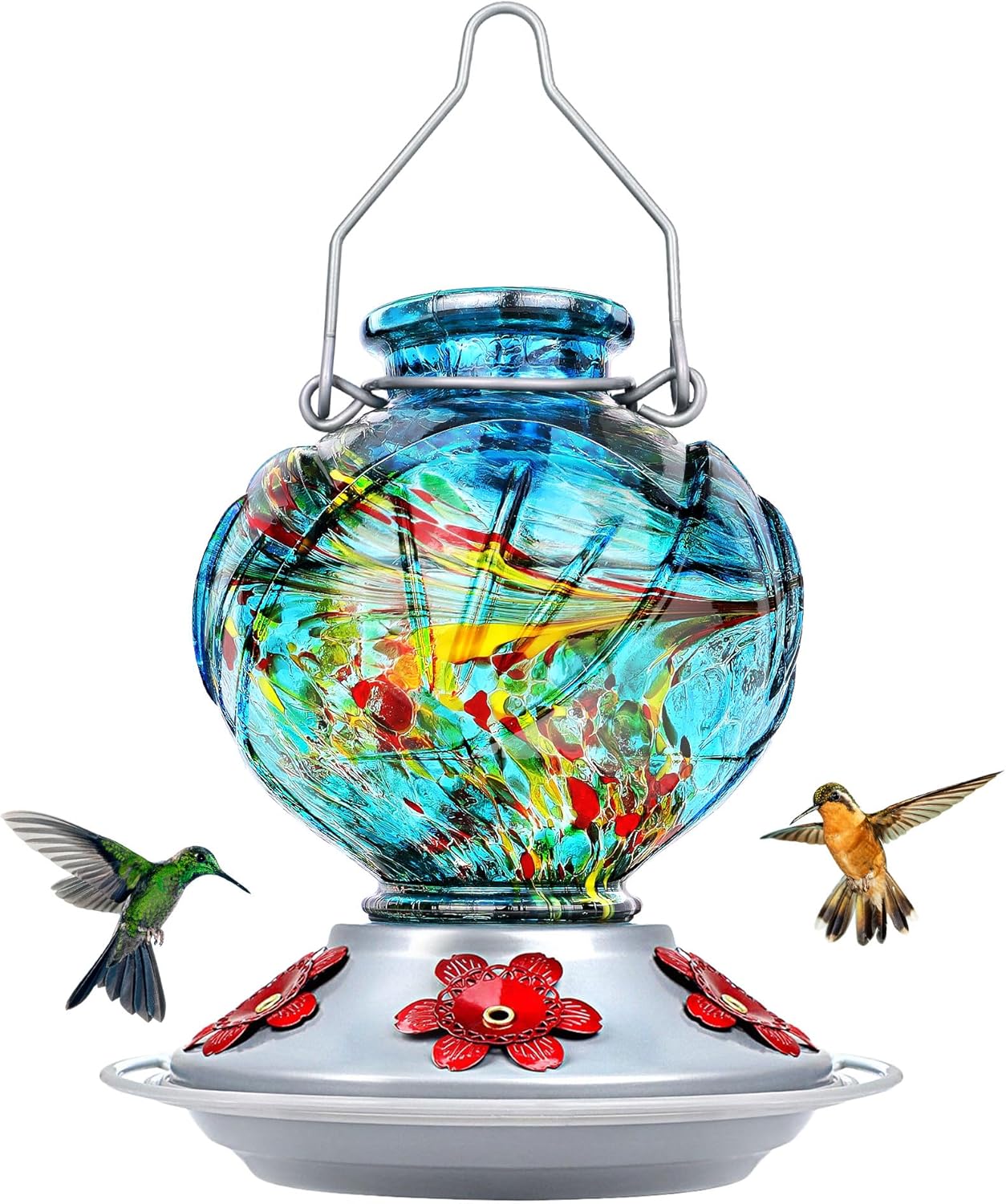 BOLITE Hummingbird Feeder, Hand Blown Glass Hummingbird Feeders for Ou