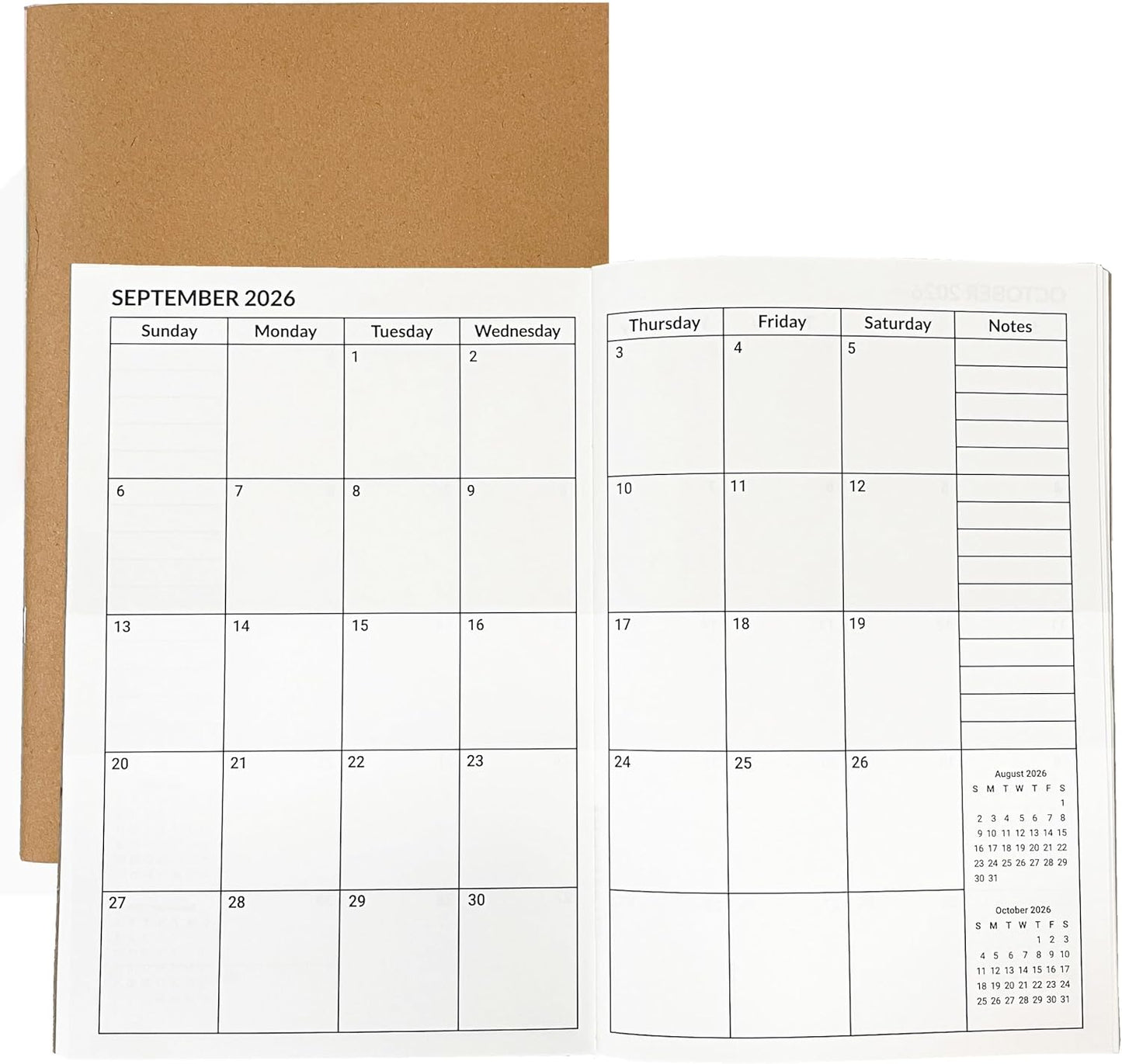 A5 Calendar Planner Jan 2026 - Dec 2027, Travelers Notebook Inserts fo