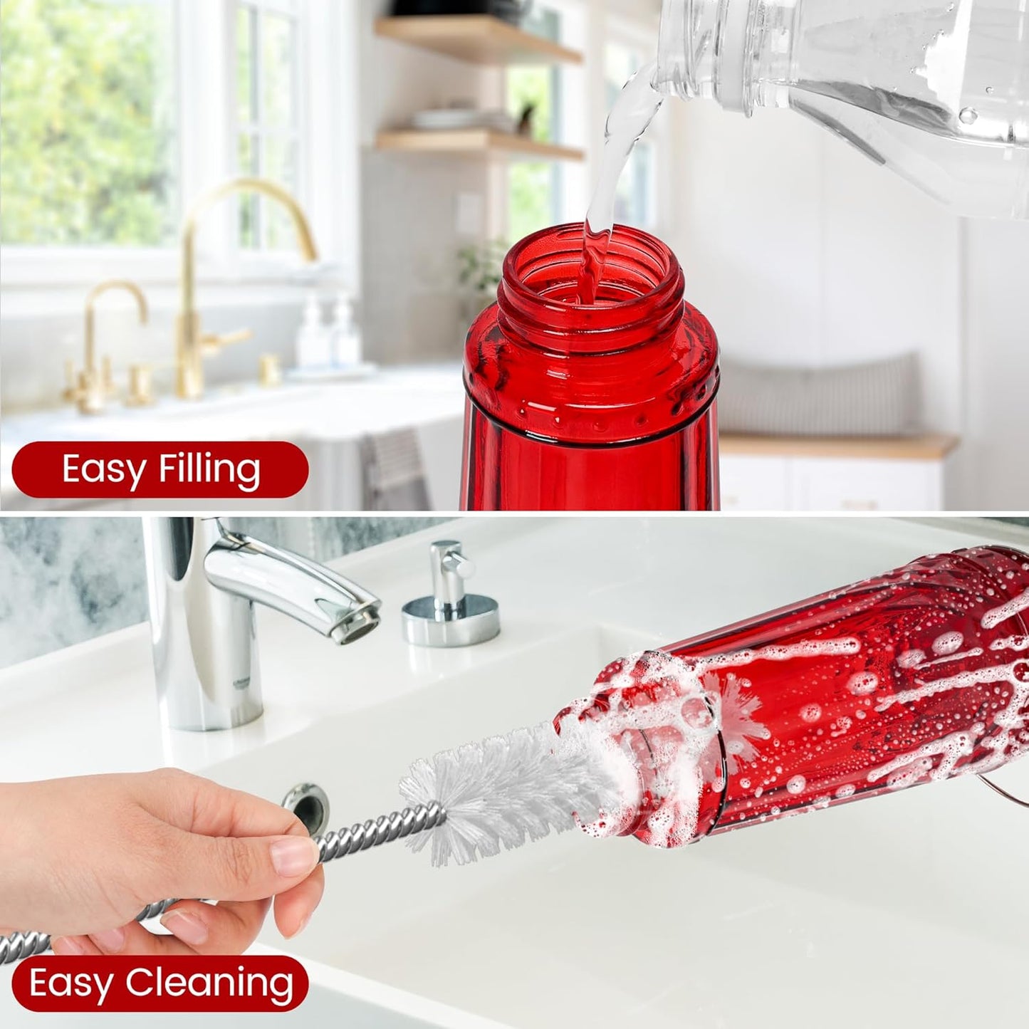 Glass Hummingbird feeders for Outdoors 2pack-14Ounces，5 Feeding Ports Hummingbird Feeder,Wide Mouth for Easy Filling/Cleaning，Hanging for Garden Backyard Decor, Includes Ant Moat (Red)