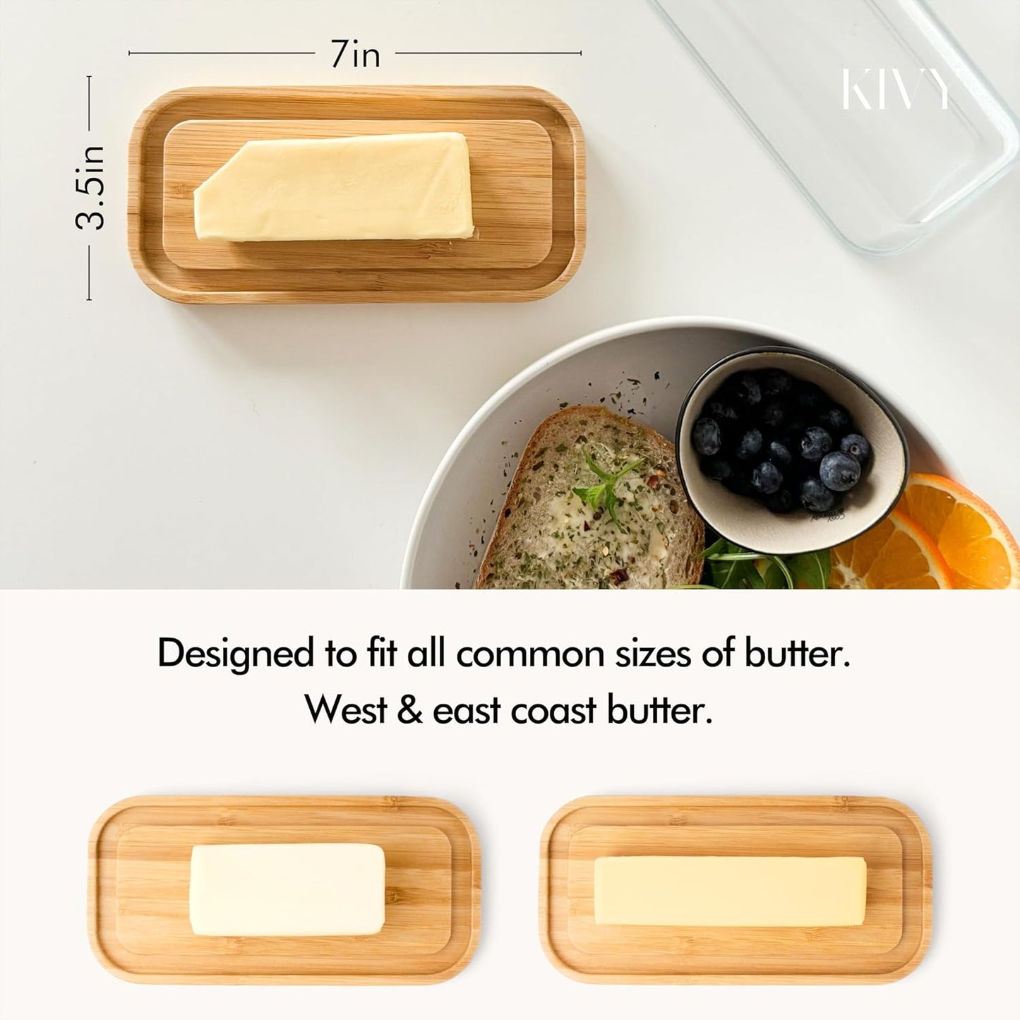 KIVY Glass butter dish with airtight lid that keeps butter soft - For 