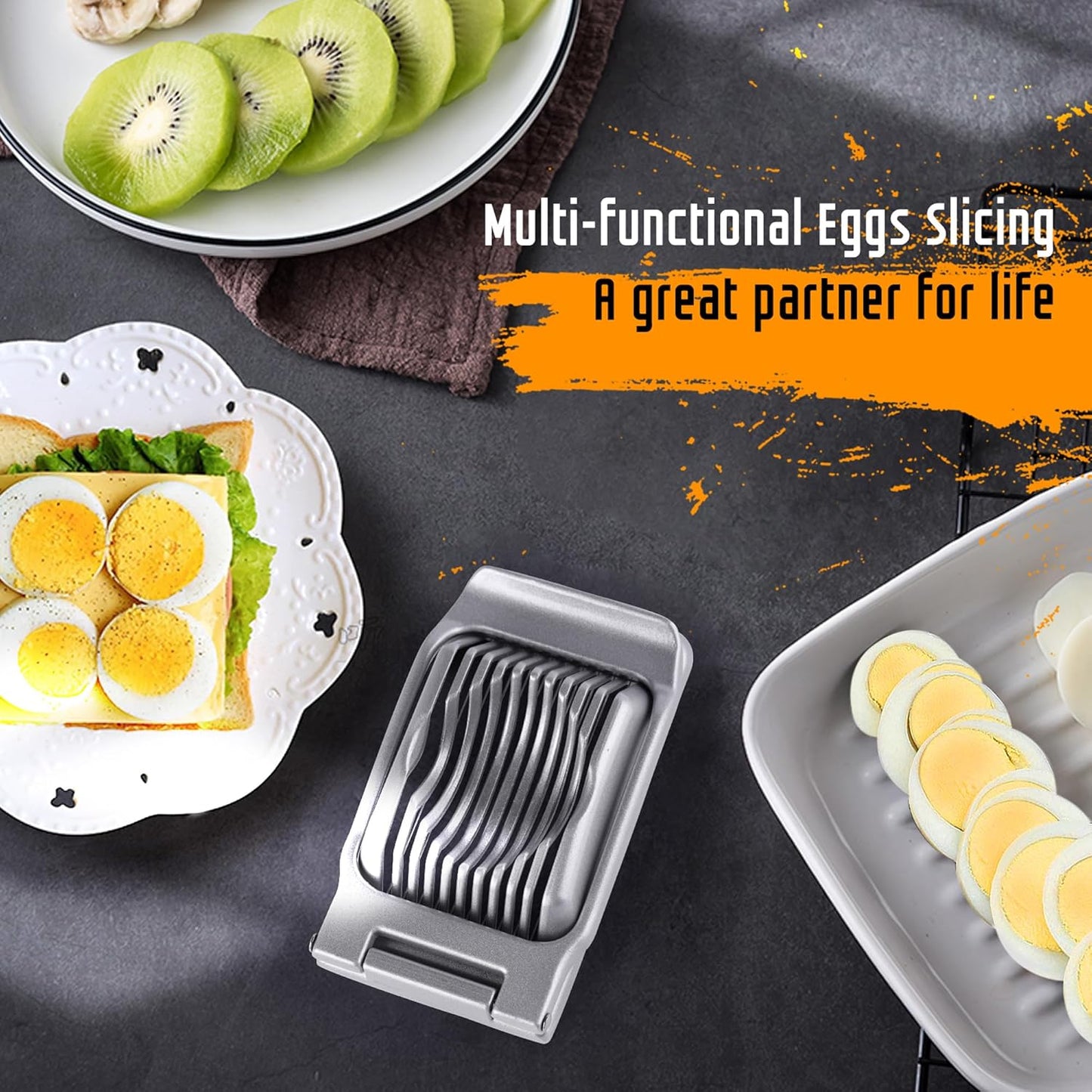 Yuzxaun Egg Slicer for Hard Boiled Eggs, Stainless Steel Wire, Heavy Duty Aluminium Egg Cutter Dishwasher Safe for Egg Strawberry Soft Fruit, Sliver
