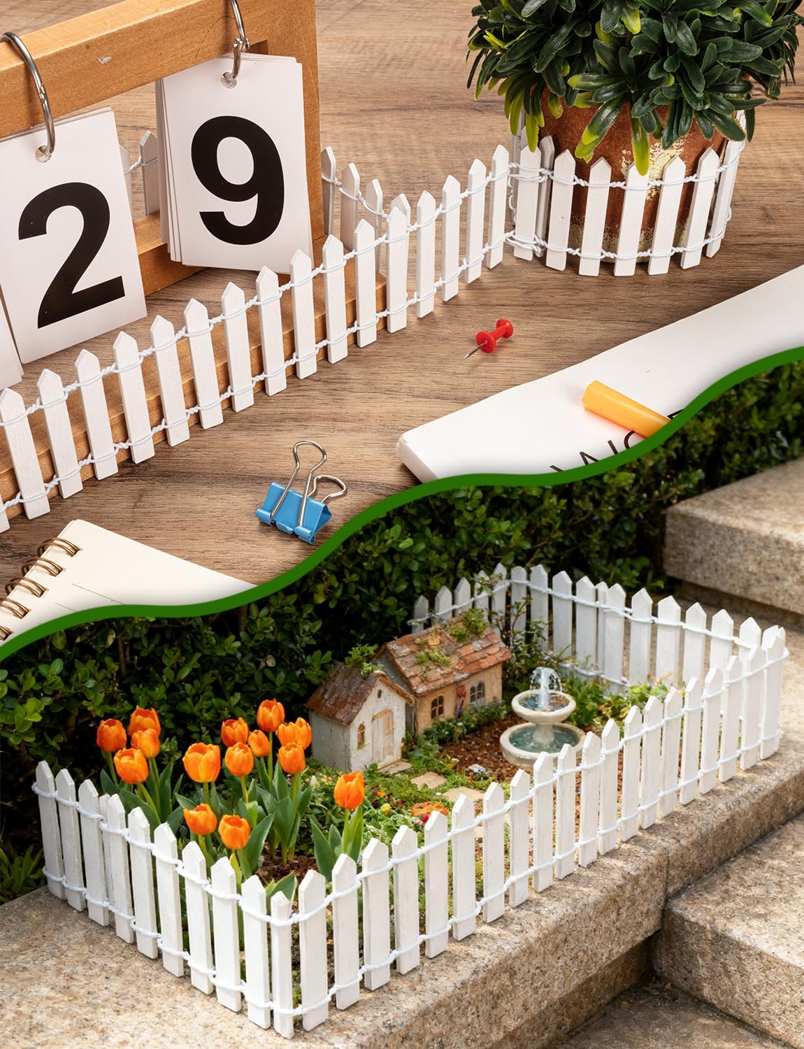 3 PCS 35 Inch Mini Christmas Garden Fence, White Miniature Fairy Garde
