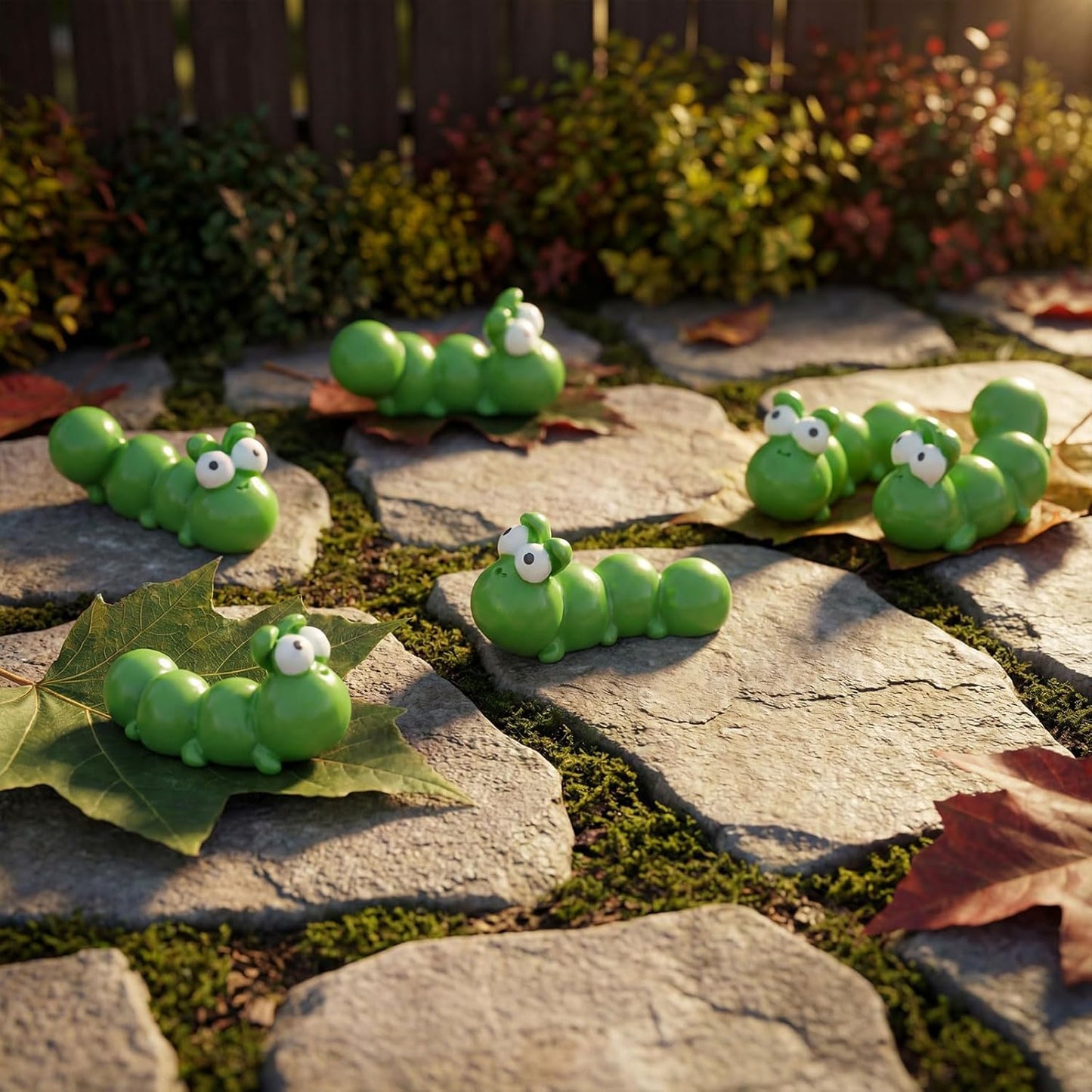 Geelin 50 Pcs Mini Resin Caterpillar Figures Bulk, Miniature Resin Animal Realistic Caterpillar Tiny Bug Ornament Lifelike Forest Tool for Party Shooting Props Favor