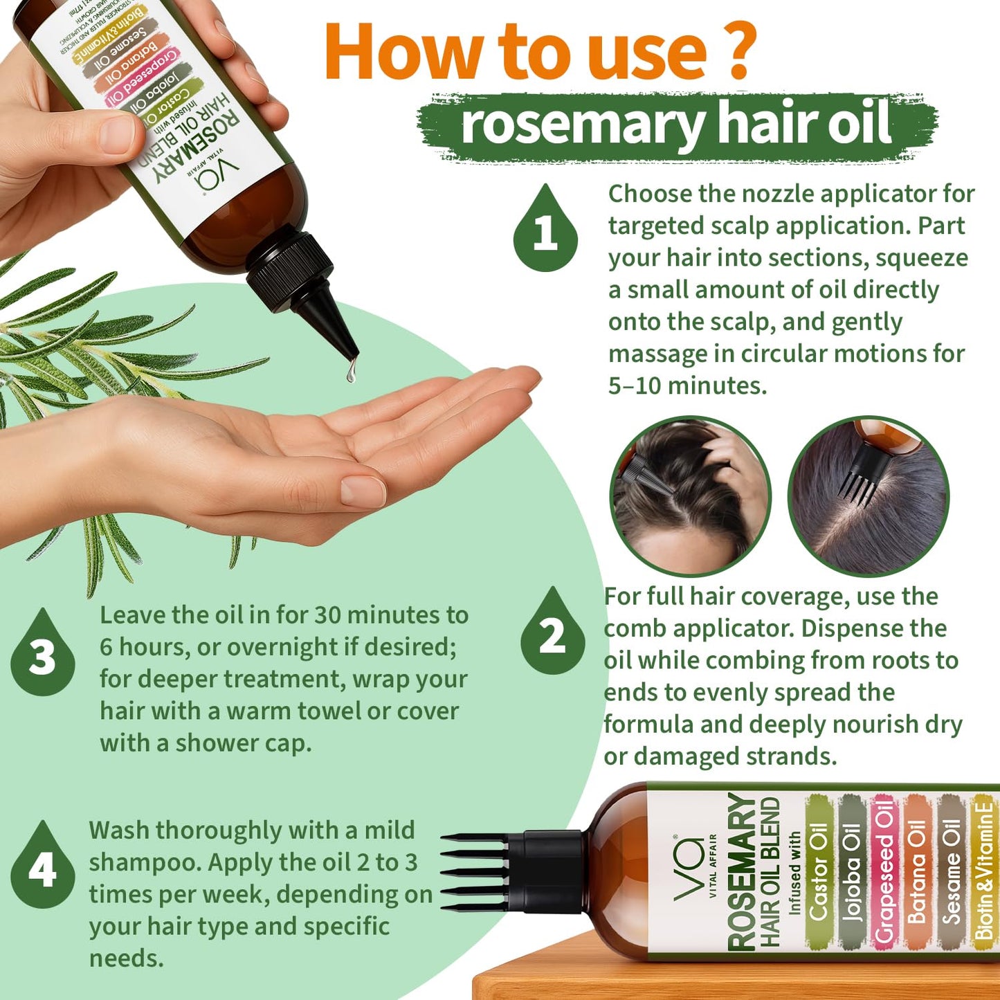 VITAL AFFAIR Blend Of Pure Rosemary Oil For Hair Growth With Castor, B
