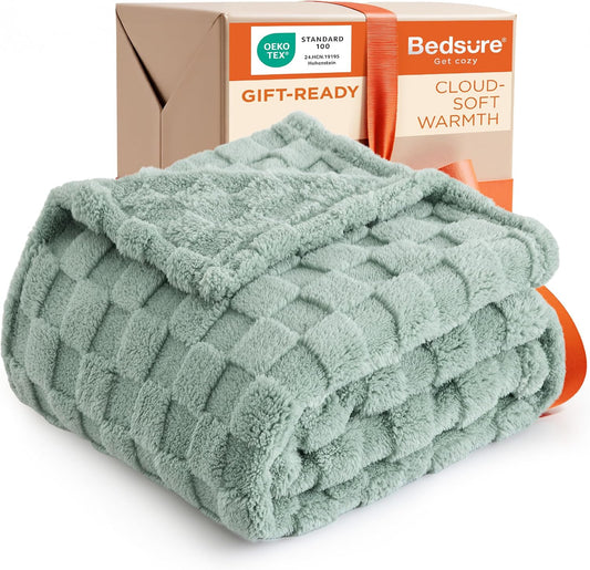 Bedsure GentleSoft Sage Green Throw Blanket for Couch - Checkered Fleece Blankets Gifts for Women Men Girls, Cute Soft Cozy Spring Throw for Bedroom Home Decor Gifts, 50x60 Inches