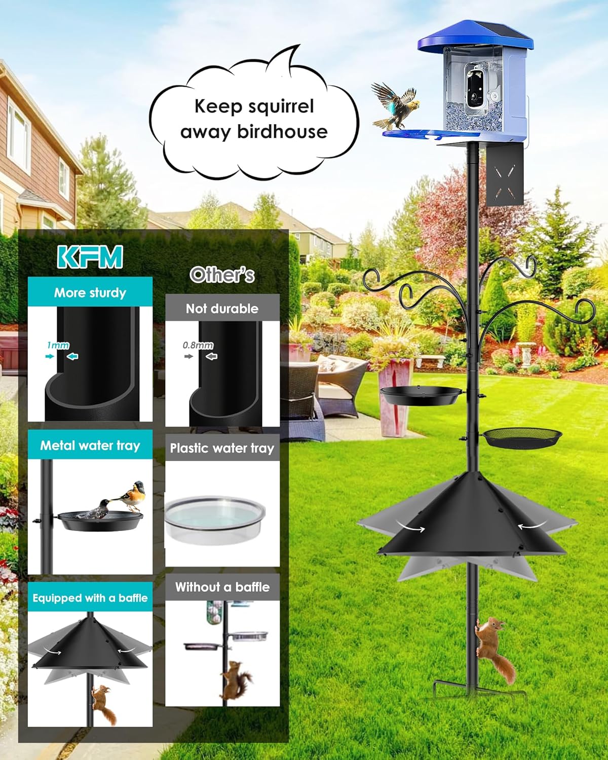Bird Feeder Pole Squirrel Proof, 92 Inch Heavy Duty Bird Feeder Pole f