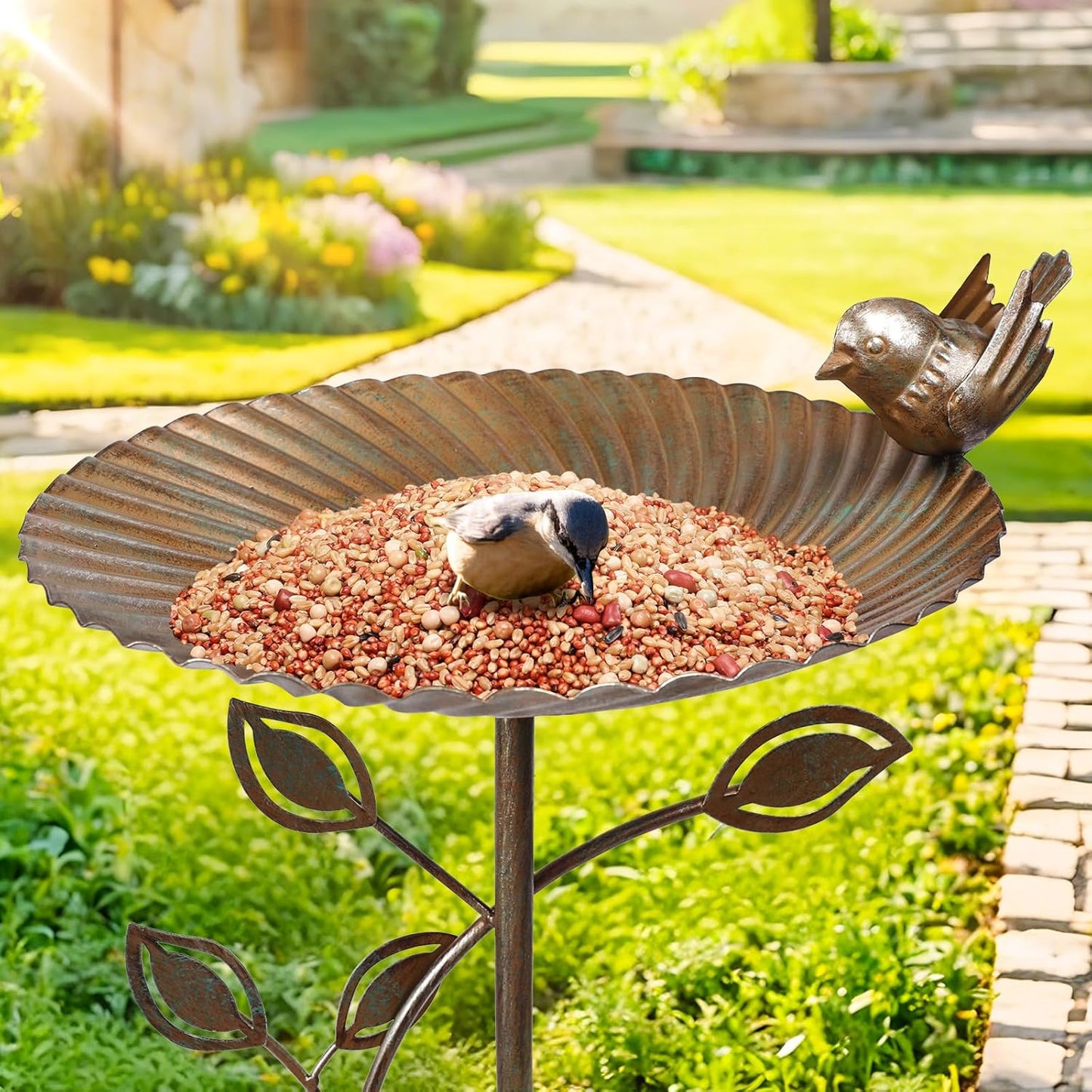 MUMTOP Metal Bird Baths for Outdoors, 35.5 inch Height Iron Pedestal Bird Bath for Outside, Vintage Sturdy Birdbath and Feeder Bowl for Garden Yard Patio Porch Decorations