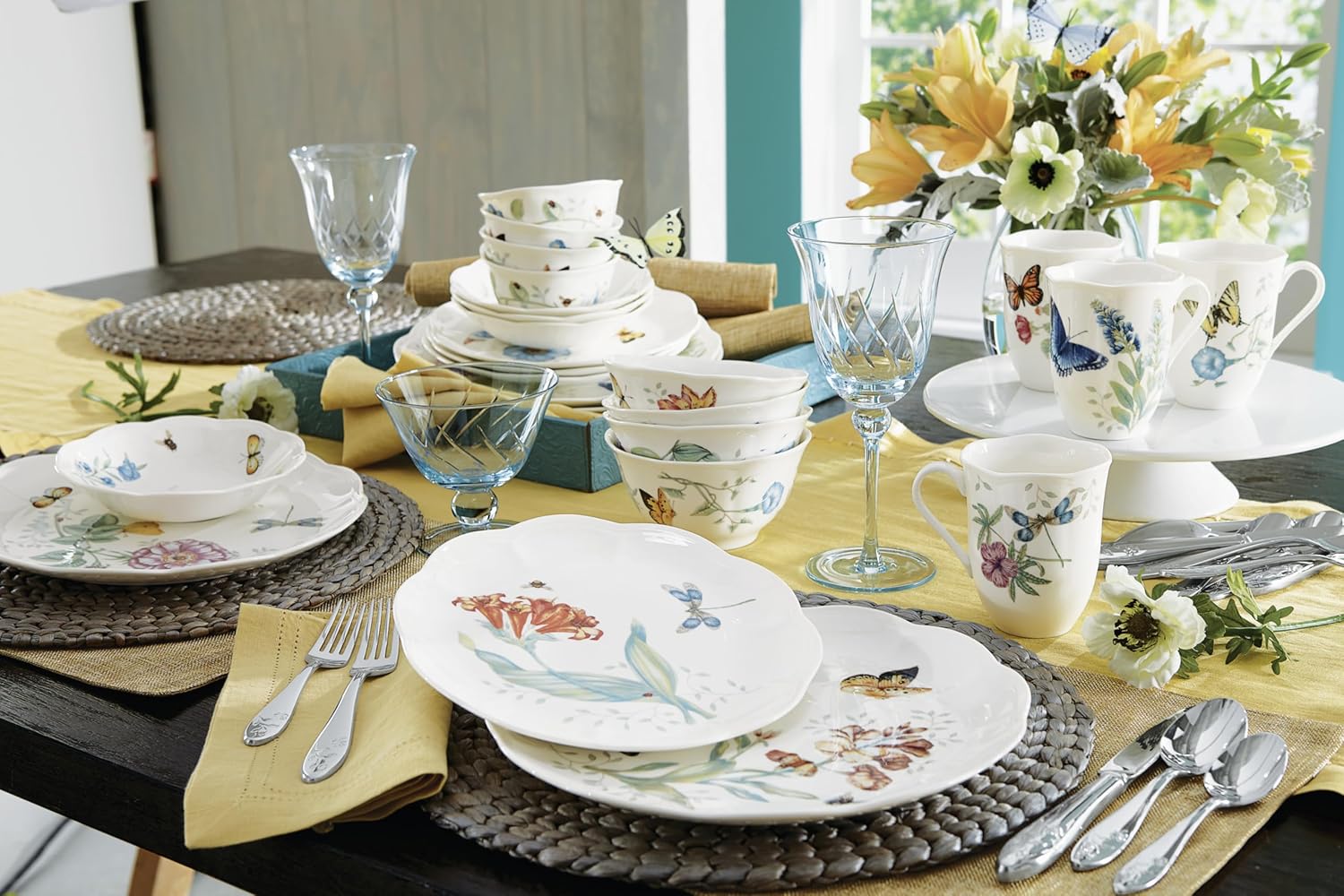 Lenox Dinnerware Set, Butterfly Meadow 28-Piece Set, Service For 4, Po