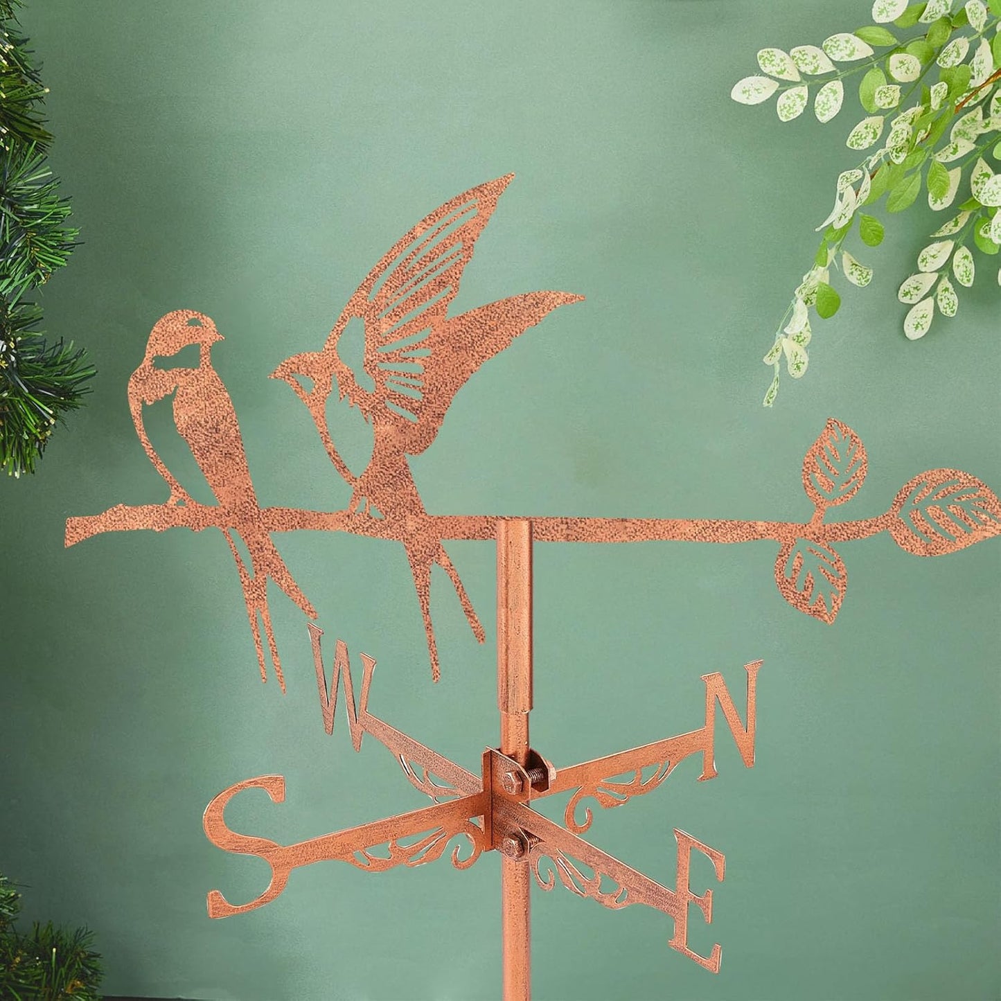 SUPERDANT Swallow Weather Vane Bird Tree Branch Wind Vanes for Yard Animals Metal Weathervane Roof Mount for Gardens Outside Reddish Copper Weathervanes Farmhouse Farm Barn Sheds Patio Decorations