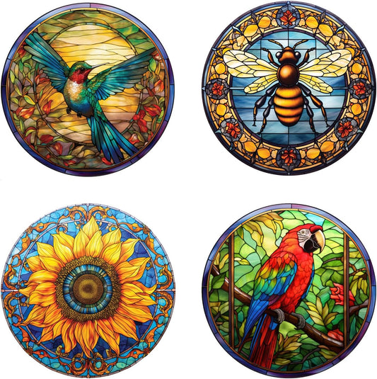 4 Sheets Sunflower Stained Glass Window Sticker,Sunflower Suncatcher,Cardinal Decor Stained Colorful 3D Static Window Glass Stickers,Home Decor,Gift for Mother