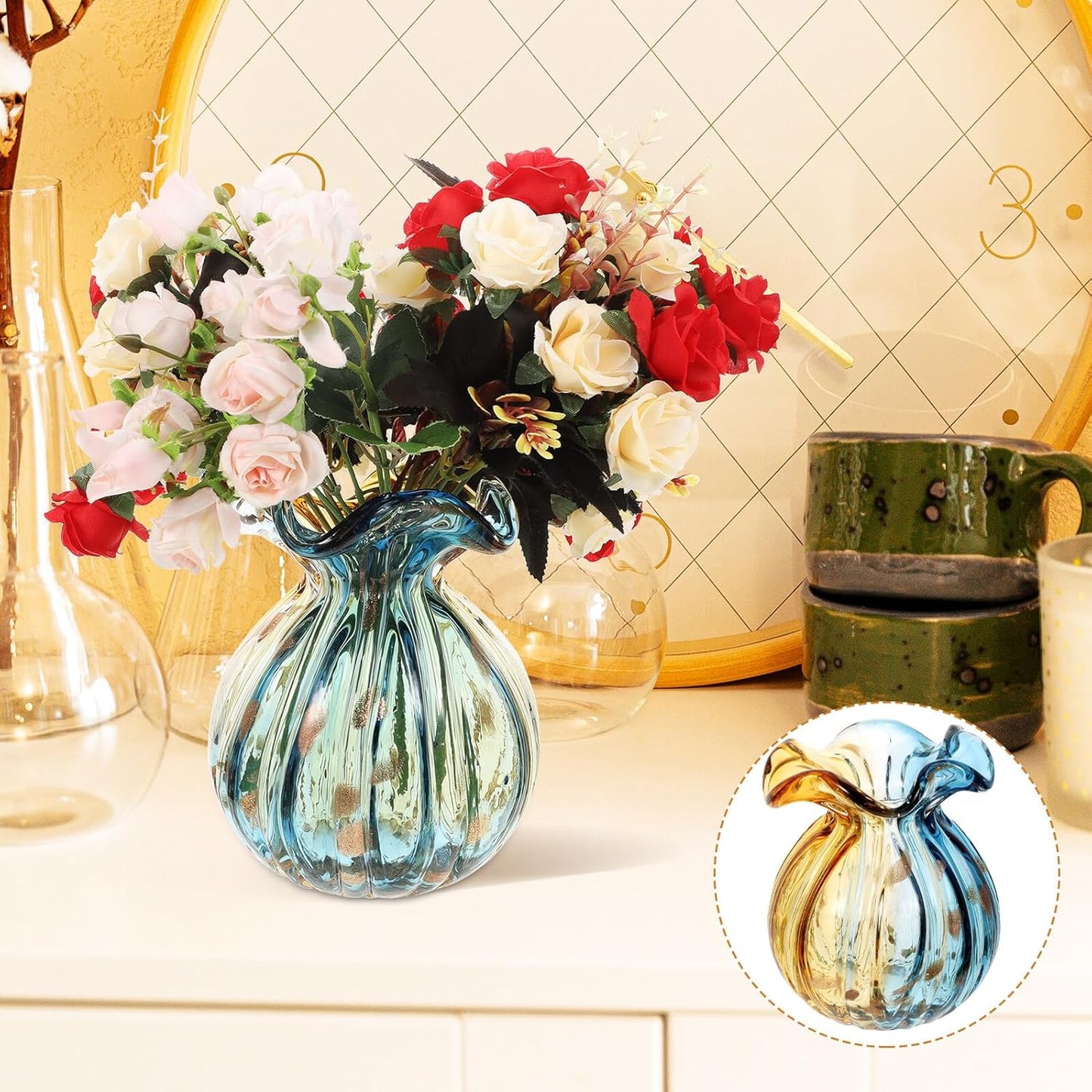Glass Flower Vase for Home Décor Striped Glass Floral Vase with Independent Safety Packaging Medium Size Decorative Flower Arranging Container