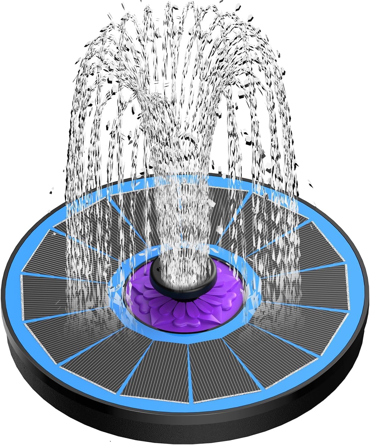 SZMP Solar Fountain 3.5W Bird Bath Fountains with Flower Upgraded Glass Panel, Solar Powered Water Fountain with 7 Nozzle & 4 Fixer, Solar Fountain Pump for Bird Bath, Garden, Pond, Pool (Blue)