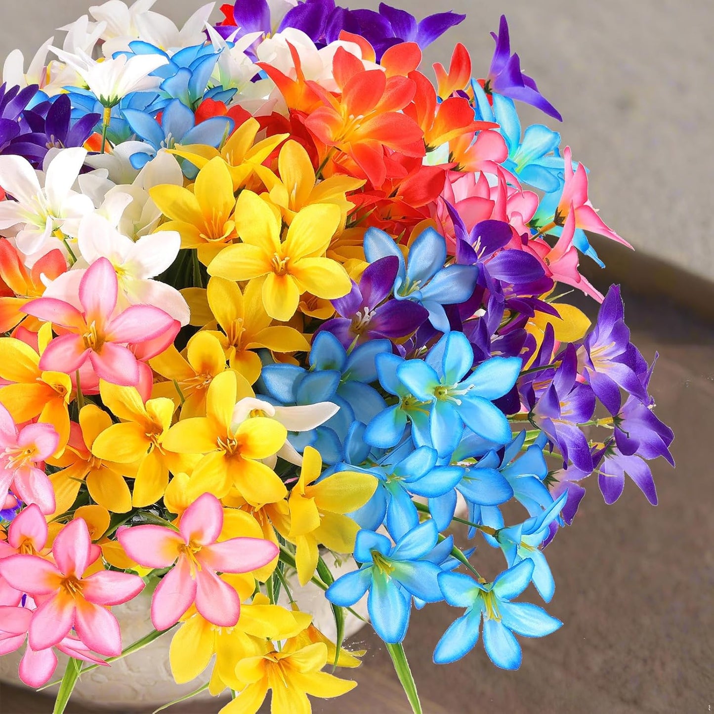 Artificial Fake Flowers for Outdoor Spring Decoration, 12 Bundles UV Resistant Faux Plastic Fabric Flowers Lily for Indoor Outdoor Garden Porch Entryway Window Box Pot Vase Planter Decor