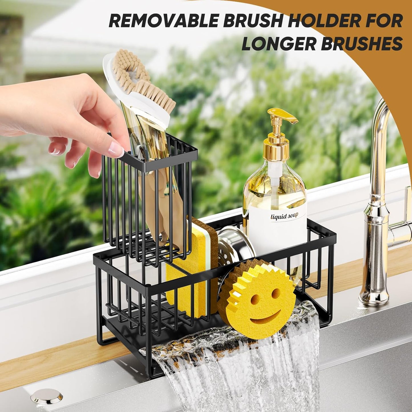 Sponge Holder for Kitchen Sink,Smiley Face Sink Caddy with Removable B
