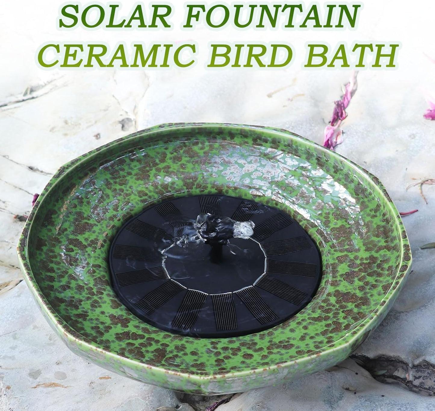 Solar Fountain Ceramic Bird Bath,Birdbaths for Outdoors,Outdoor Fountain Bird Bath,Garden and Home Décor