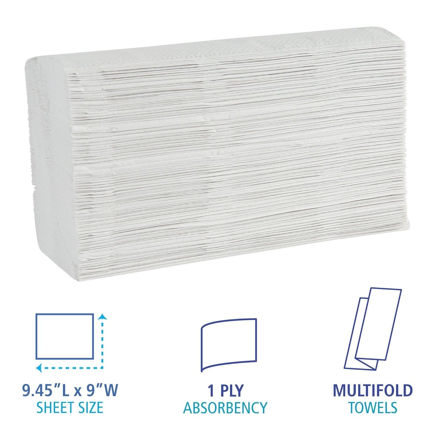 Boardwalk Multifold Disposable Bathroom Paper Hand Towels, 1-Ply, 9 x 9.45, 250 Towels/Pack, 16 Packs/Carton, White