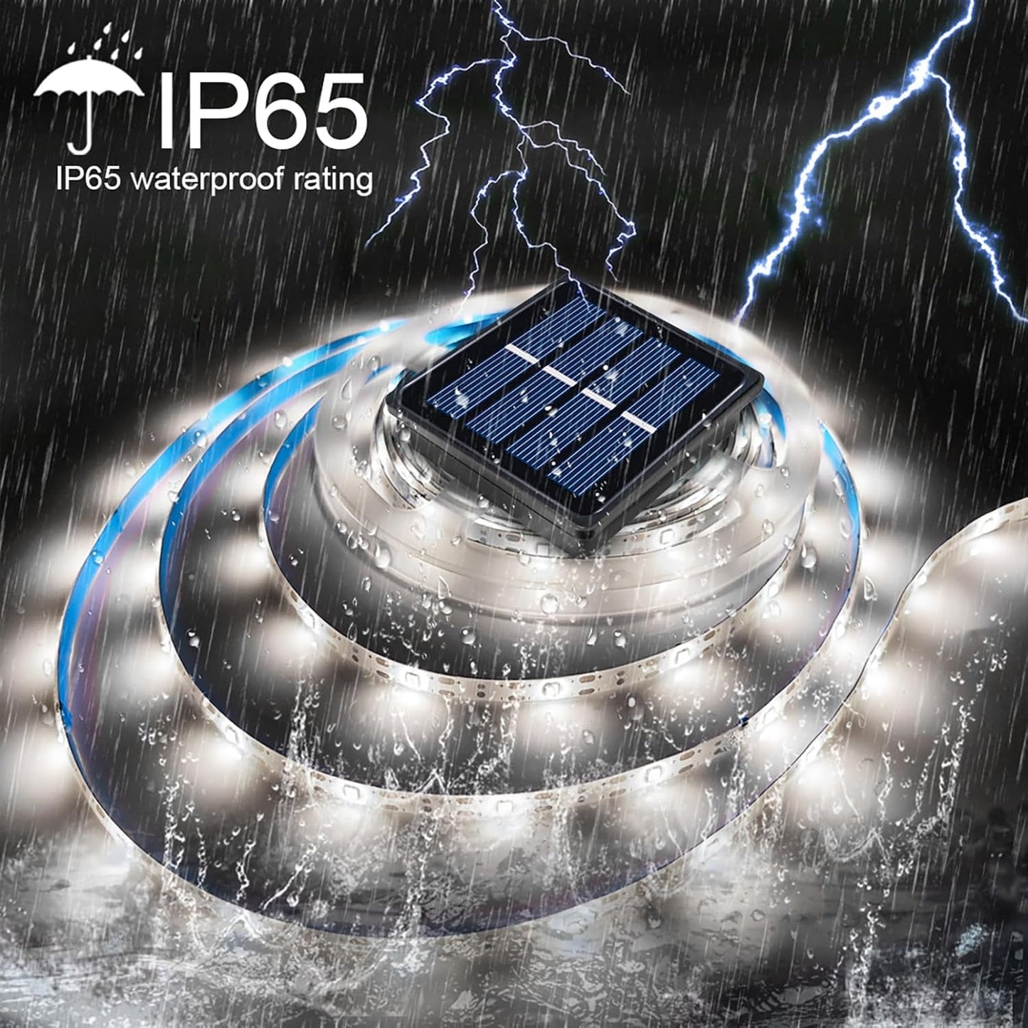 2 Pack Solar LED Strip Lights Outdoor Waterproof 19.6FT 180 LED Solar Powered Rope Light Cuttable 8 Modes for Outside, Garden, Patio, Deck, Fence, Pathway, Stair, Poolside, 6000K White