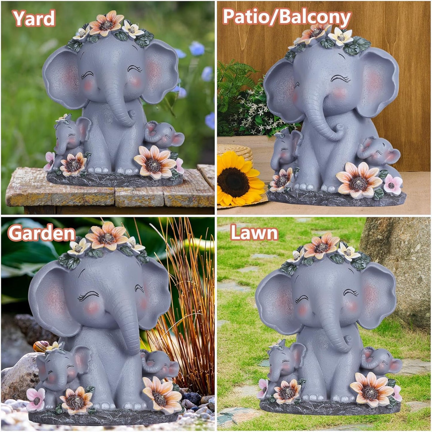 Christmas Garden Gifts for Mom Women Elephant Solar Statues Christmas Patio Décor Grandma Outdoor Sculptures for Lawn Balcony Yard House Warming Gifts New Home Mothers Day