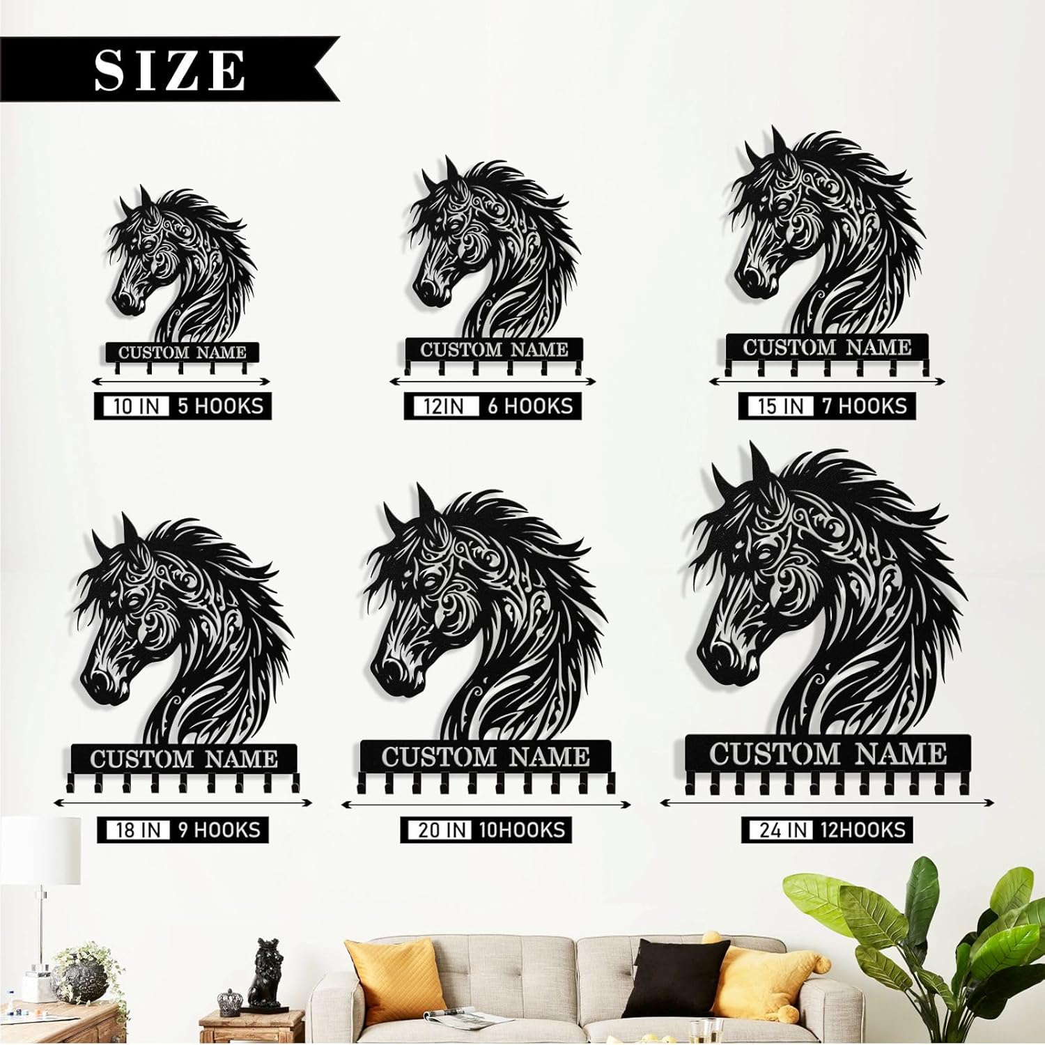 Personalized Horse Key Holder Wall Mount, Custom Metal Keys Holder for