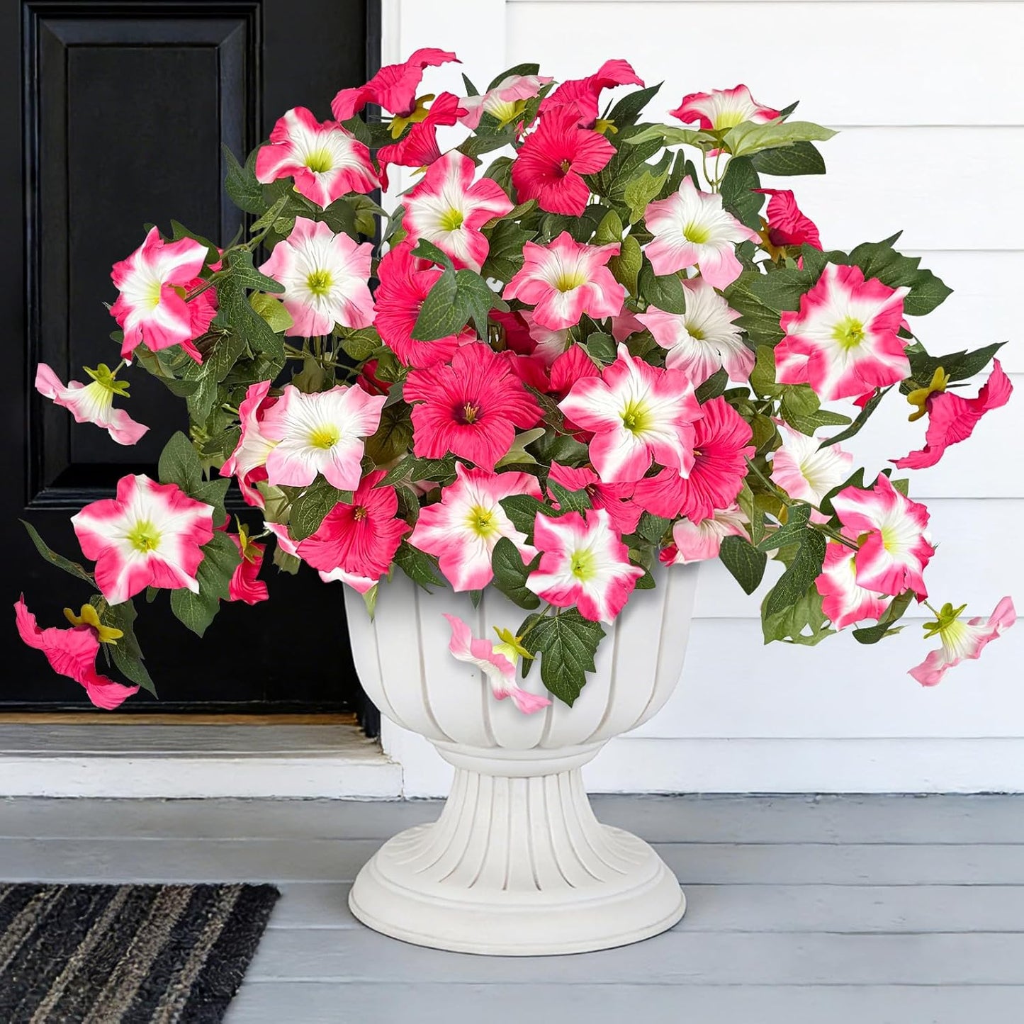 ICX 2PCS Faux Petunias Silk Flower UV Resistant, Artificial Outdoor Flowers, Realistic Artificial Flowers for Outdoors, Pot, Front Door, Porch, Yard, Patio, Window Box, Hanging Basket (Rosy Red