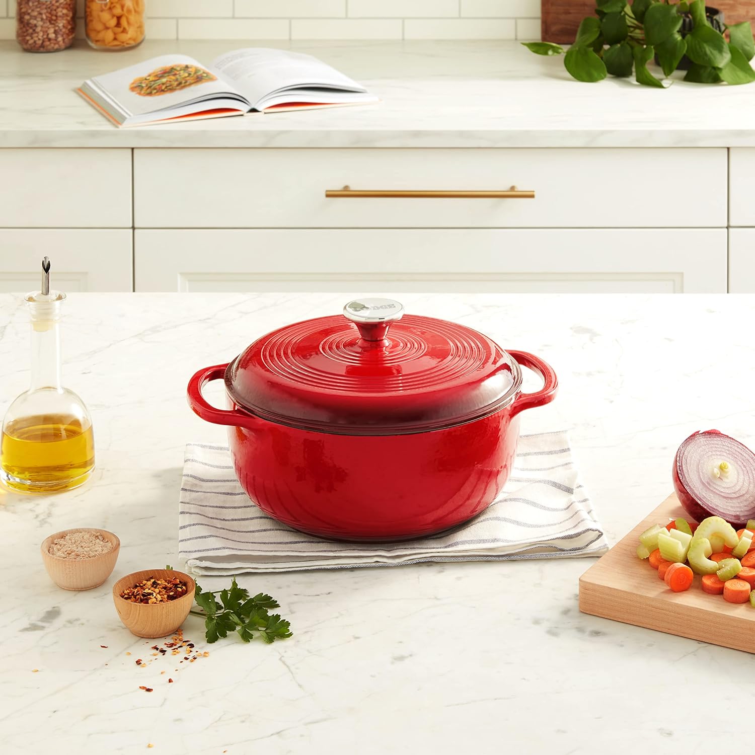 Lodge 4.5 Quart Enameled Cast Iron Dutch Oven with Lid – Dual Handles 