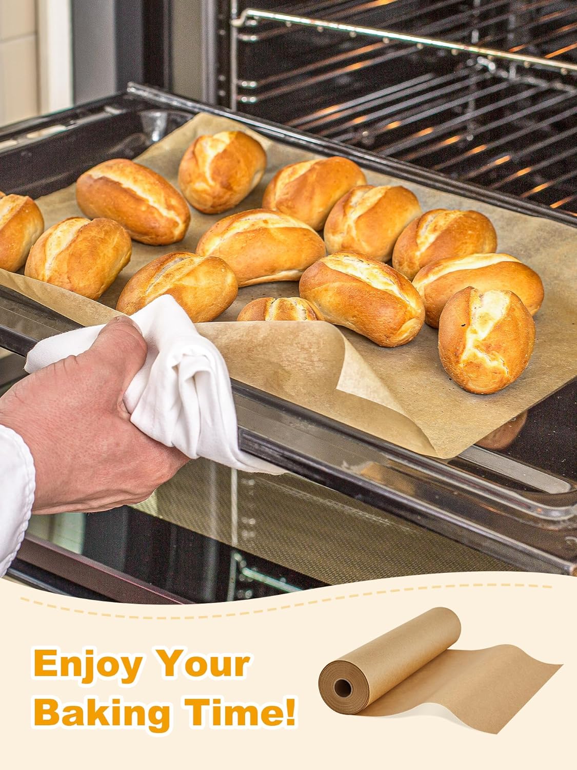 SMARTAKE Parchment Paper Roll for Baking, 13 in x 278 ft, 300 sq.ft, Non-Stick Baking Paper Sheets with Slide Cutter, Heavy Duty Extra Long, for Kitchen Baking Cooking Grilling Steaming, Unbleached