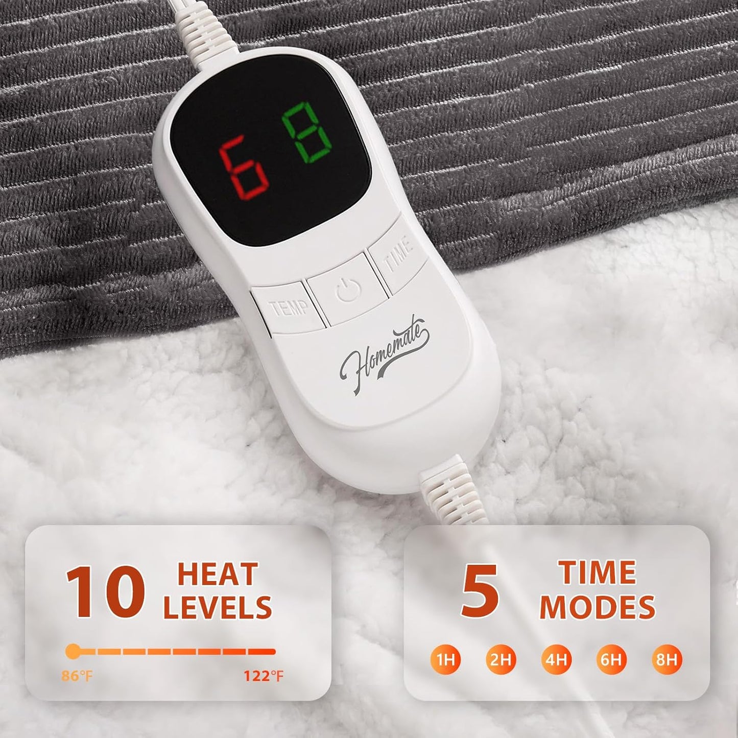 Homemate Heated Blanket Electric Throw - 50"x60" Heating Blanket Throw