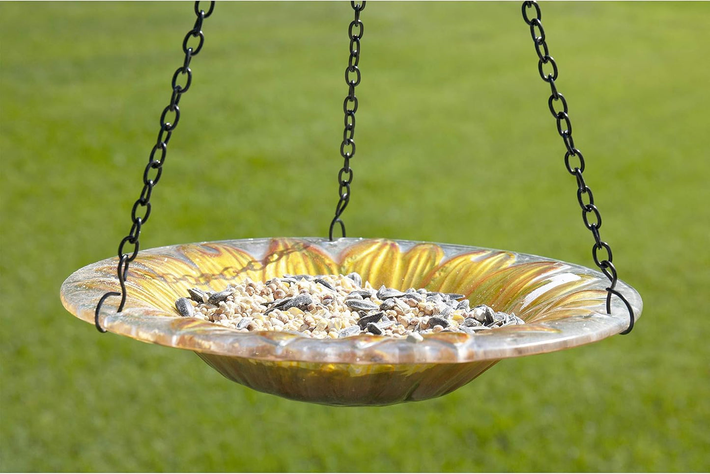 CLEVER GARDEN Glass Bird Bath, Hanging Outdoor Decoration for Wild Birds, Sunflower Birdbath