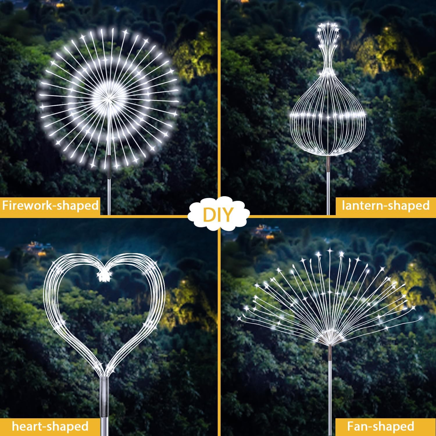 JJGoo Solar Firework Lights, 2 Pack 120 LEDs 2 Lighting Modes Solar Ga