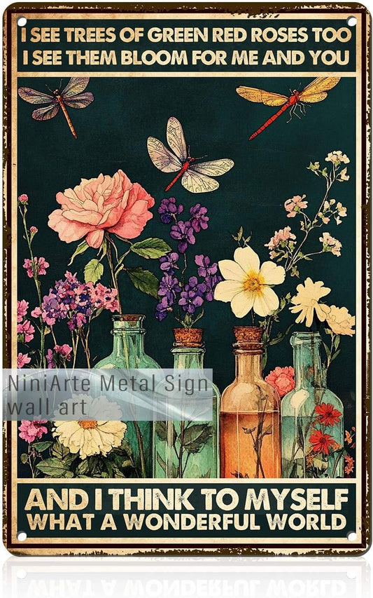Garden Signs for Outside Dragonfly Wall Decor Vintage Flower Wall Deco