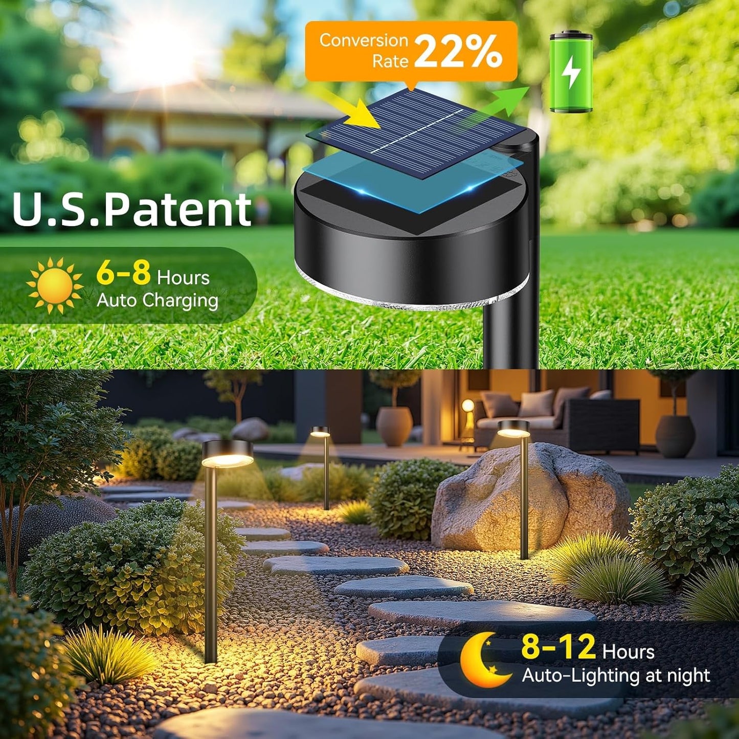 8 Pack Solar Pathway Lights Outdoor, 12 Brighter LED Solar Lights Outd