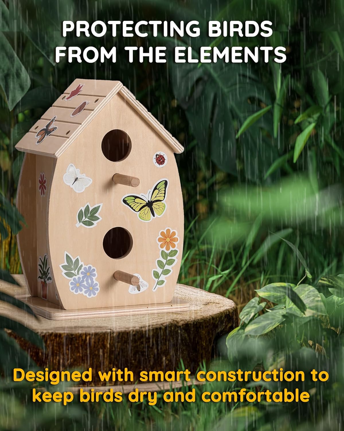 SainSmart Jr. Bird House Kit for Kids to Build and Paint - Art Craft Wooden Toys - Unfinished Wood Crafts with Stickers - Woodworking Crafts for Children Ages 3+