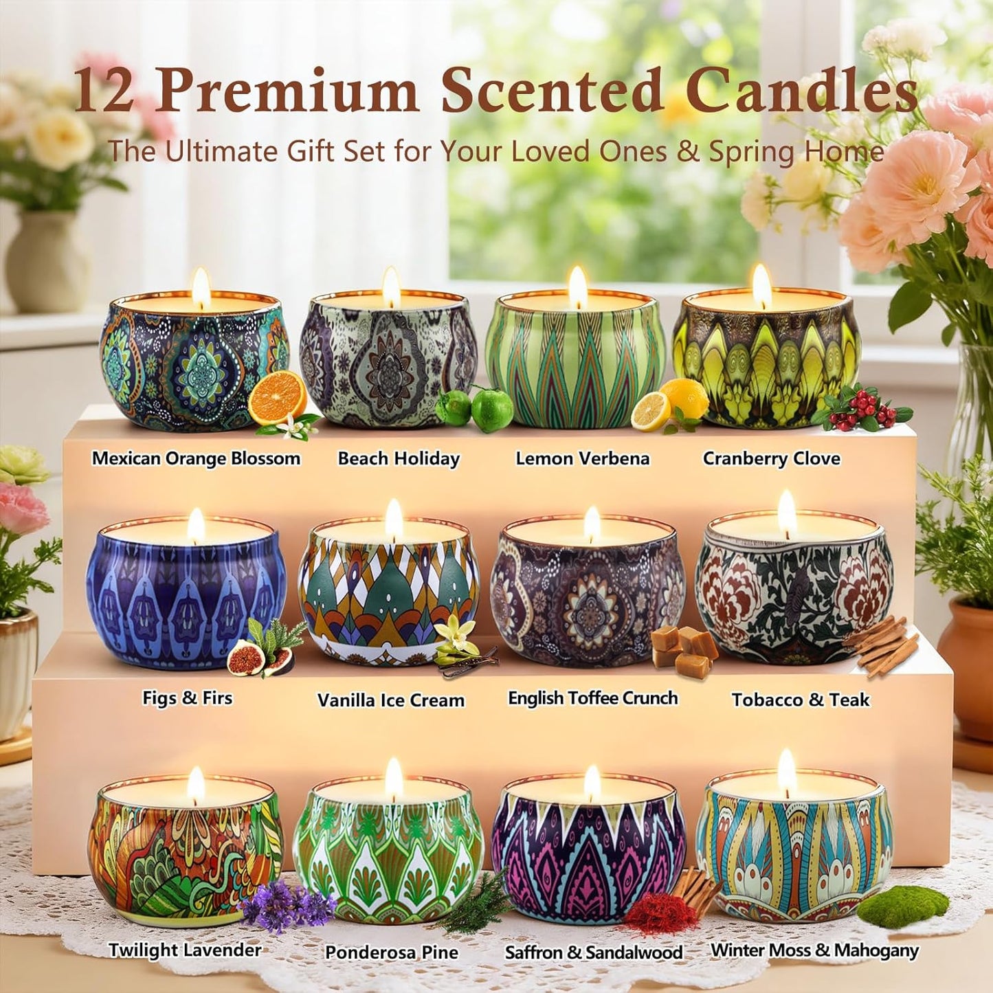 Scented Candles Gift Set,12 Pack Candles for Home Scented, 300 Hour Long-Lasting Soy Wax Aromatherapy Candle Set, Spring Home Refresh & Housewarming Gifts for Women