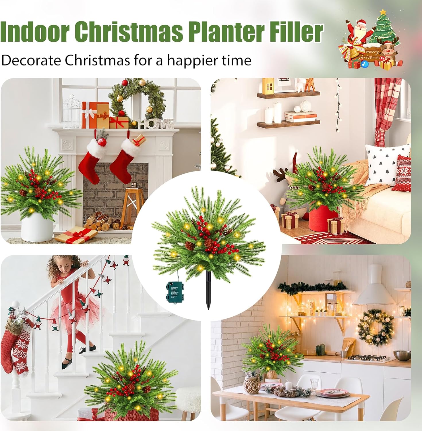 2 Pack 24" Artificial Norfolk Pine Christmas Tree Urn Filler with Ligh