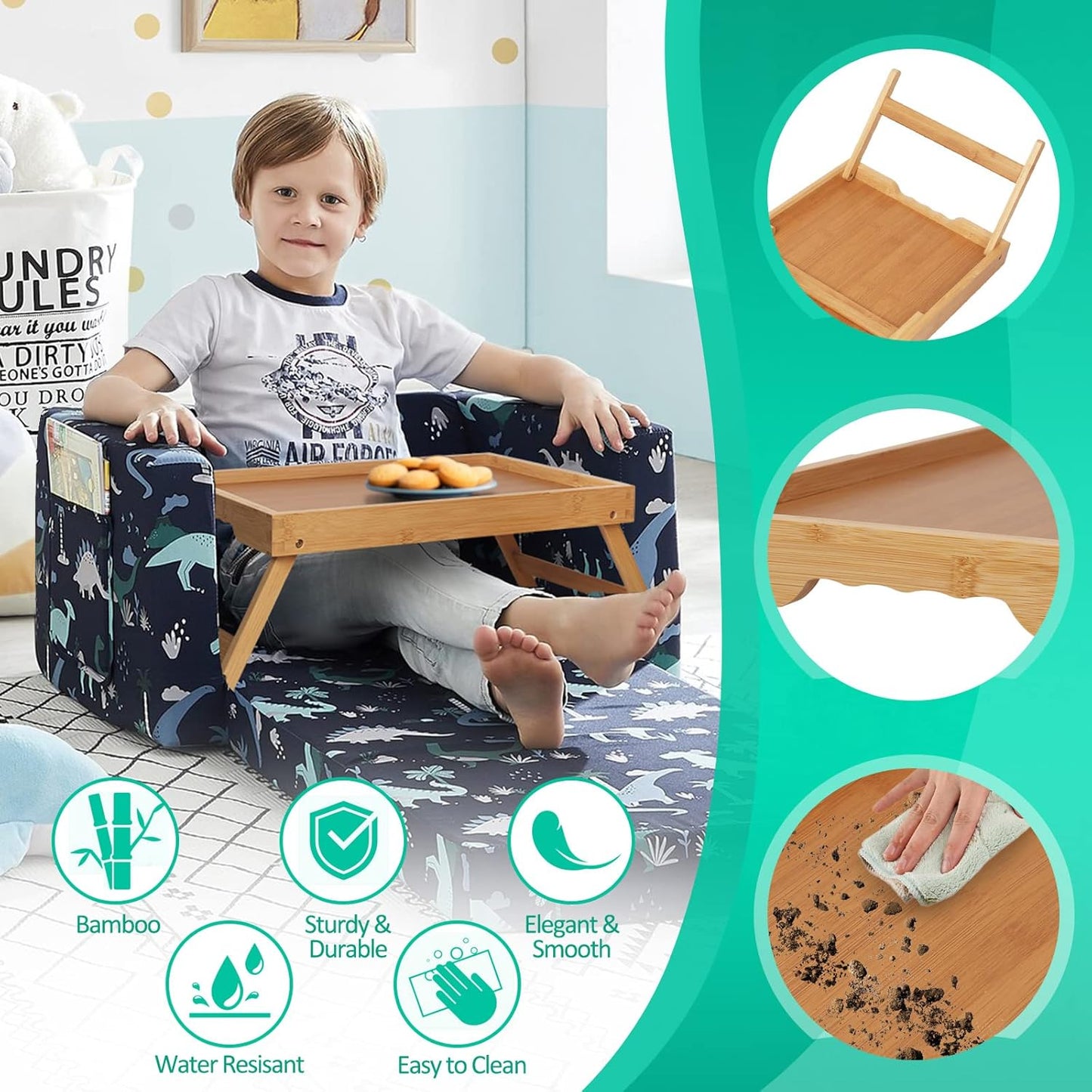 Artmeer Bed Tray Table with Folding Legs,Bamboo Breakfast in Bed for T