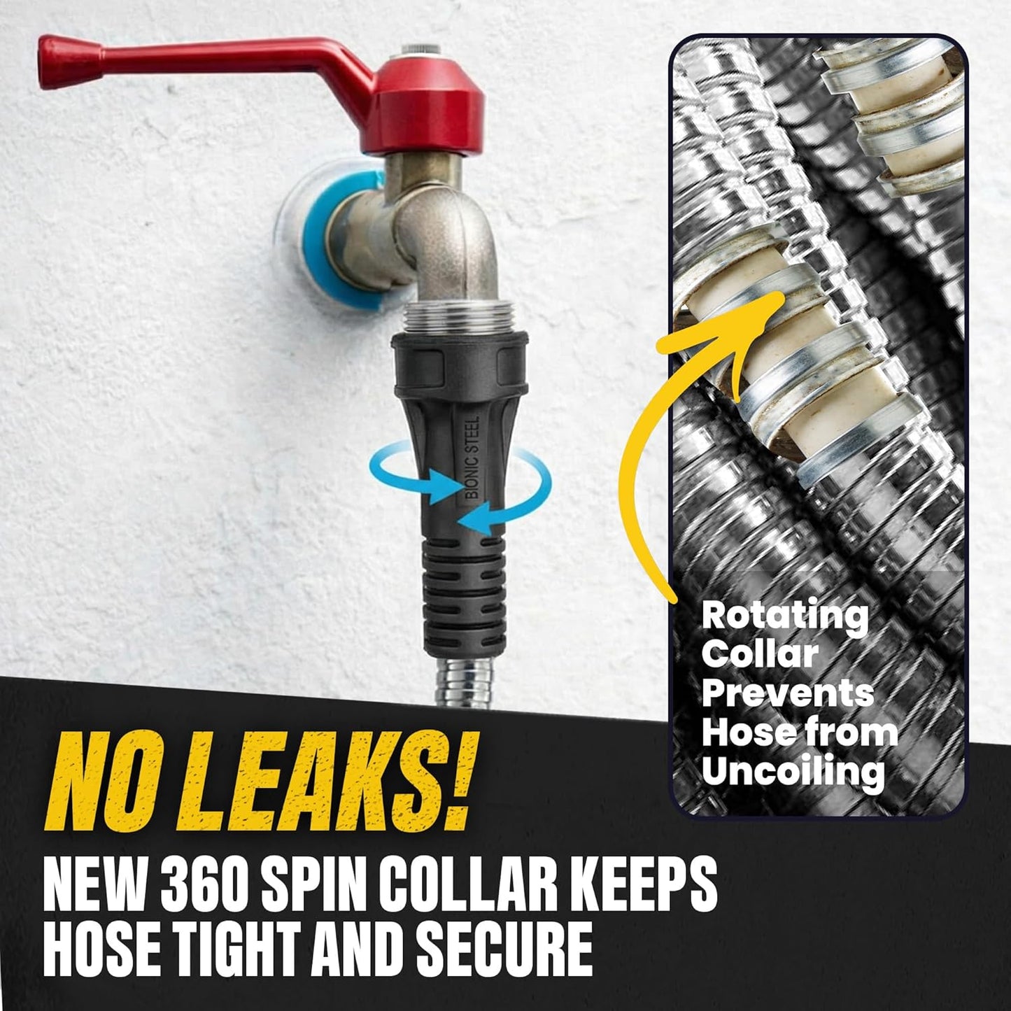 BIONIC STEEL 100 Ft Metal Garden Hose with Sprayer Nozzle, Non Kinking